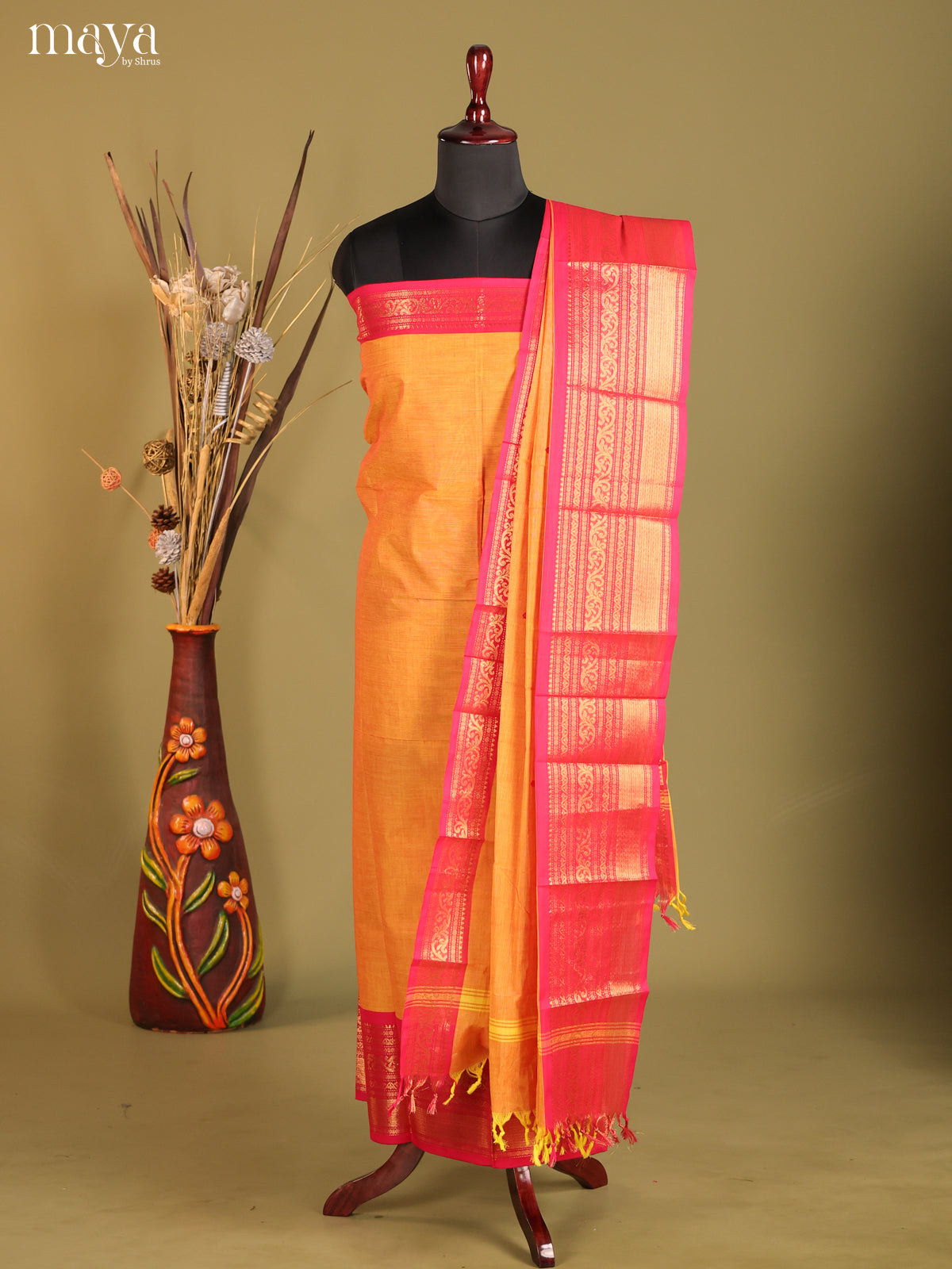 Orange & Pink - chettinad top & dupatta combo