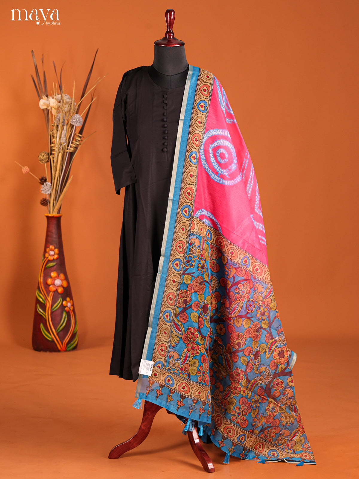 Pink & Blue -Semi Maheshwari Print Dupatta
