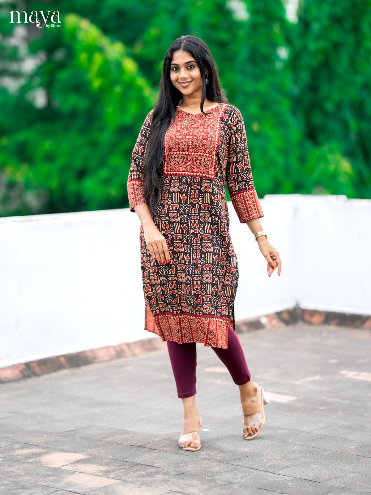 Black & Red Ajrakh Printed Readymade Kurti