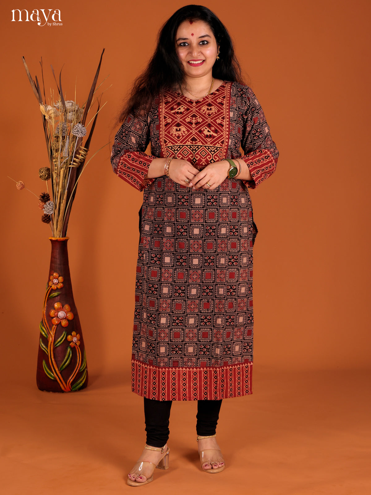 Black & Red Ajrakh printed Readymade Kurti