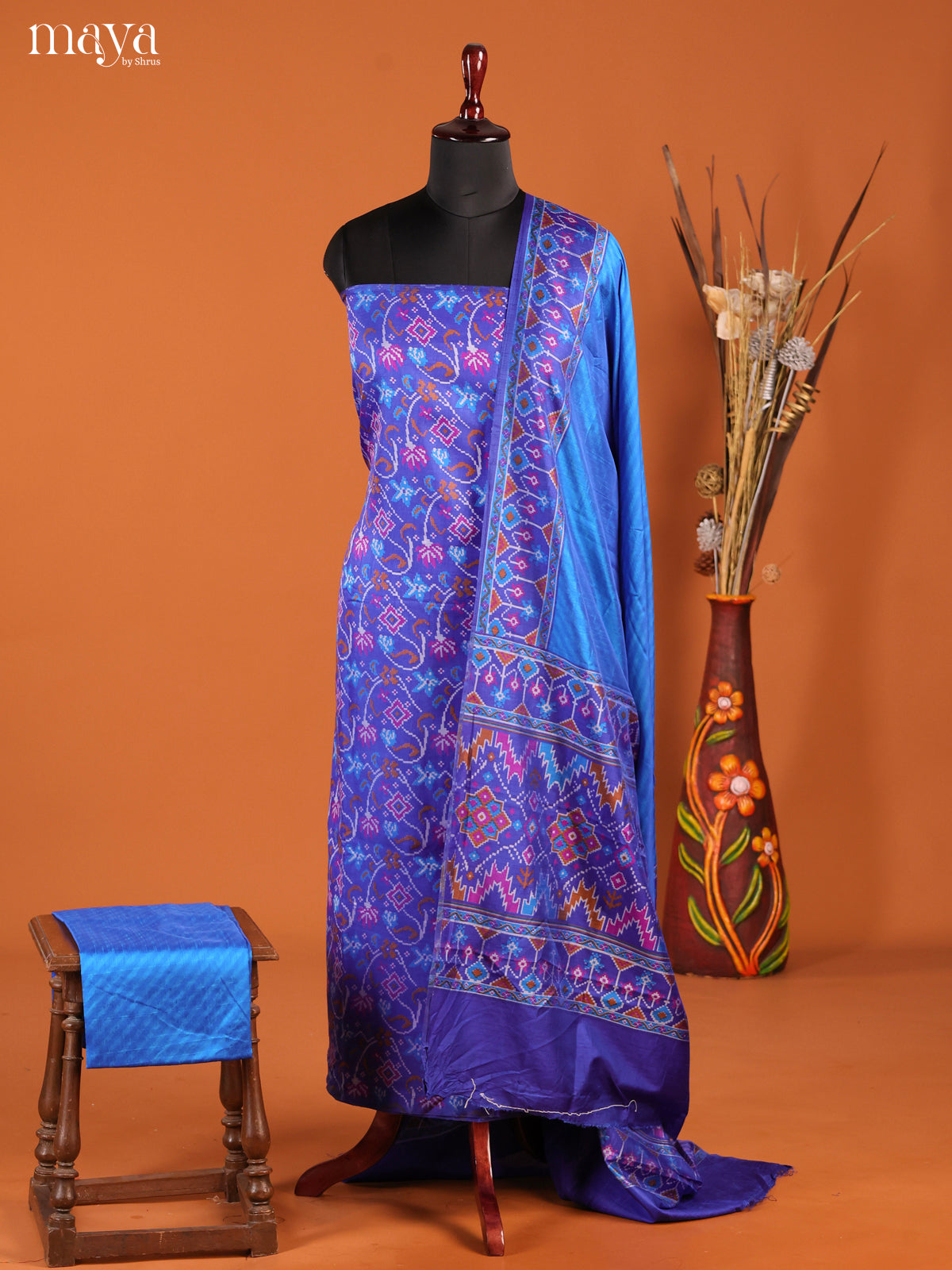 Blue-Semi patola salwar unstitch
