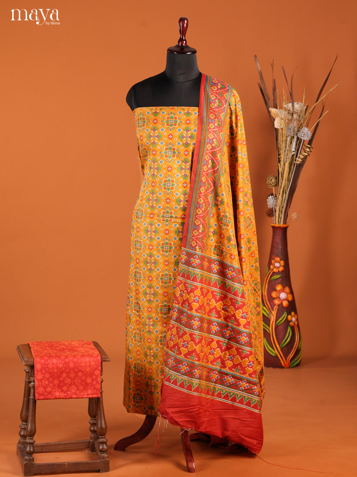 Mustard & Orange-Semi patola salwar unstitch