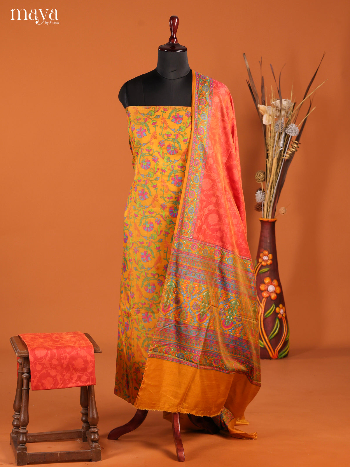 Mustard & Orange-Semi patola salwar unstitch
