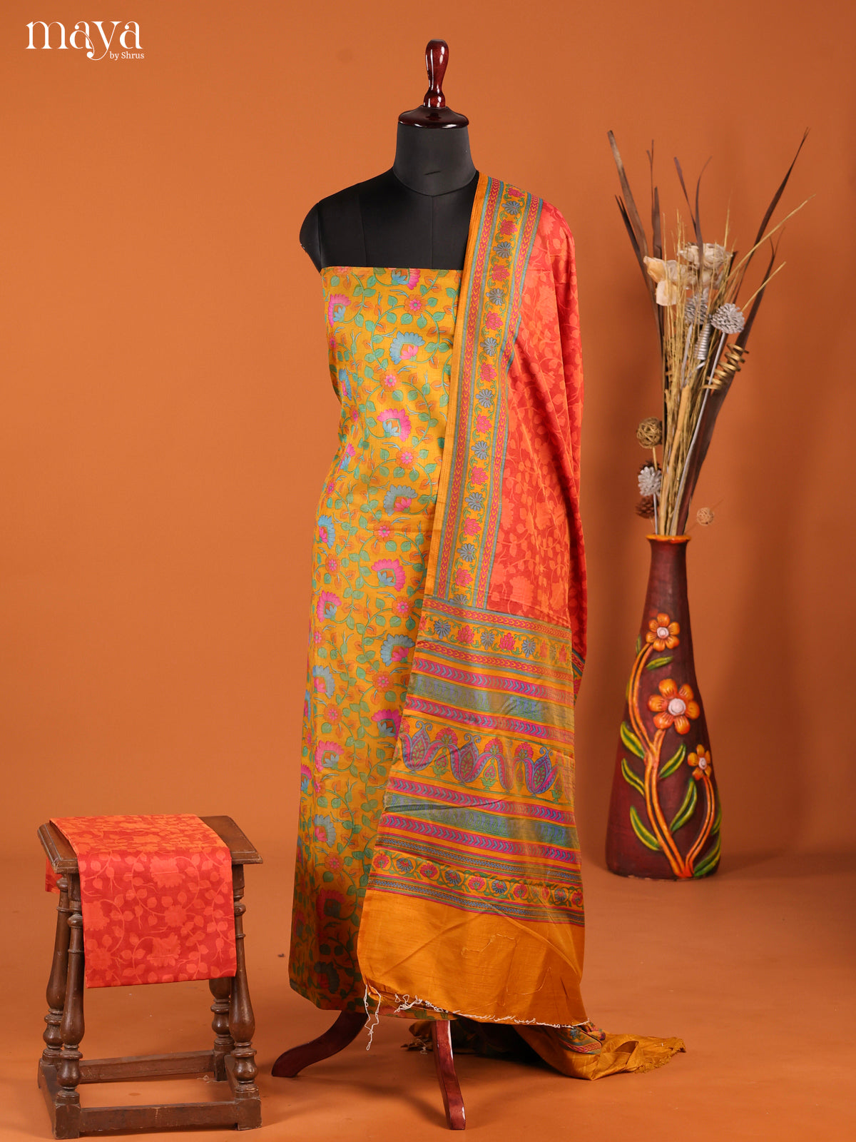 Mustard & Orange-Semi patola salwar unstitch