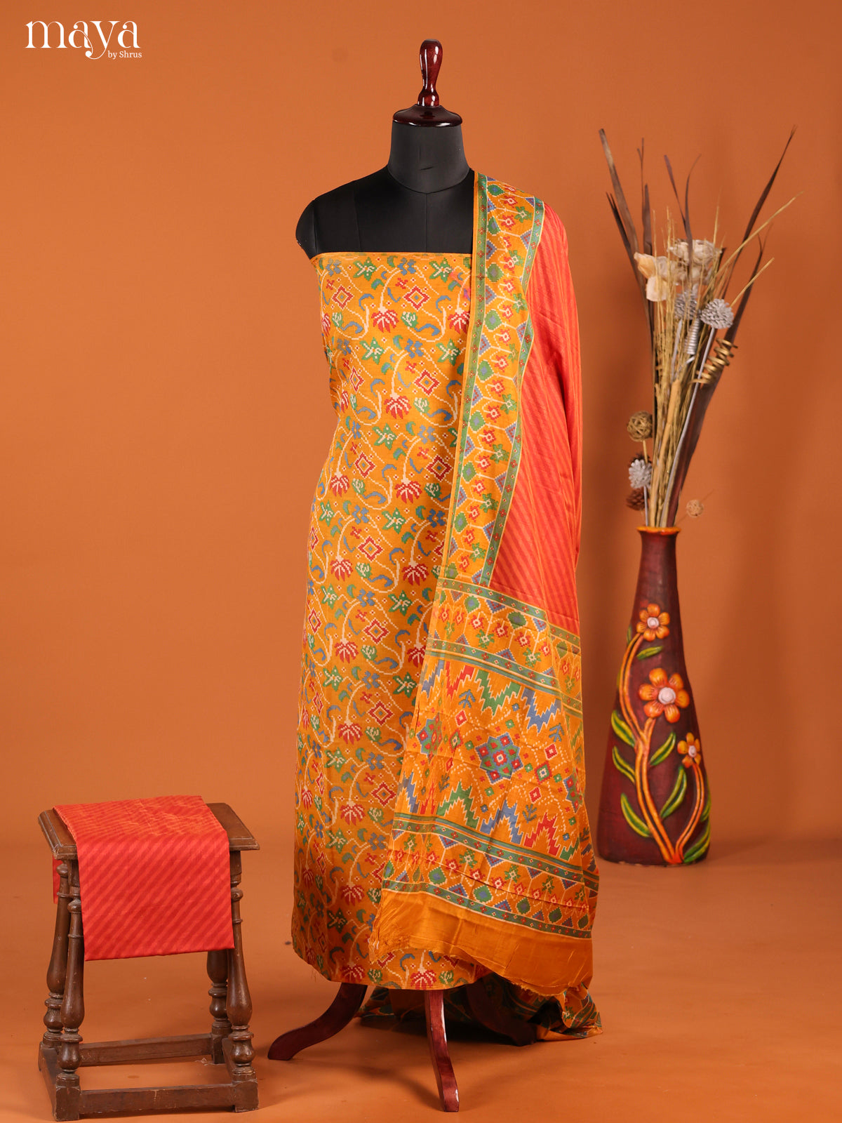 Mustard & Orange-Semi patola salwar unstitch