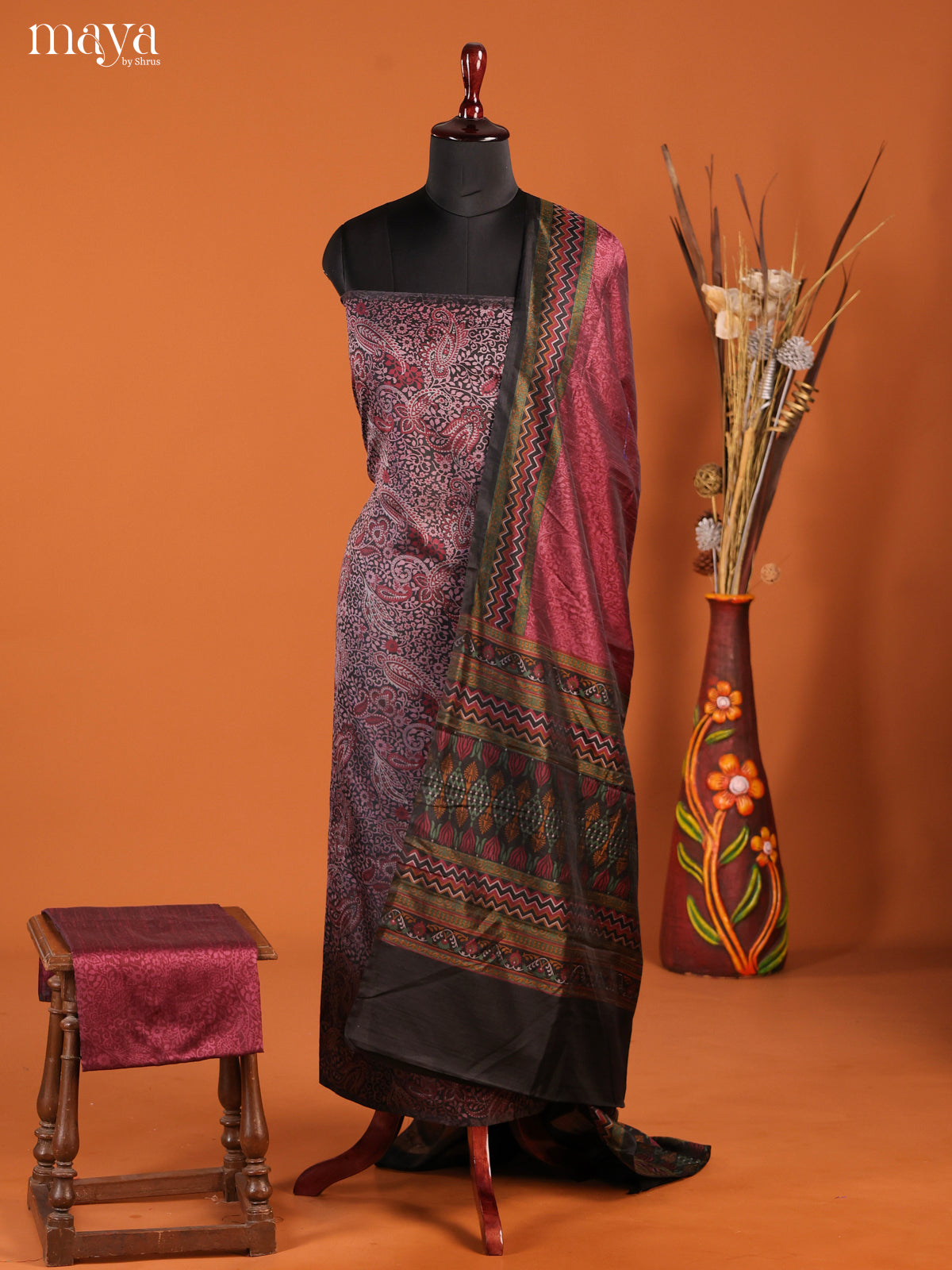 Black & Maroon -Semi patola salwar unstitch