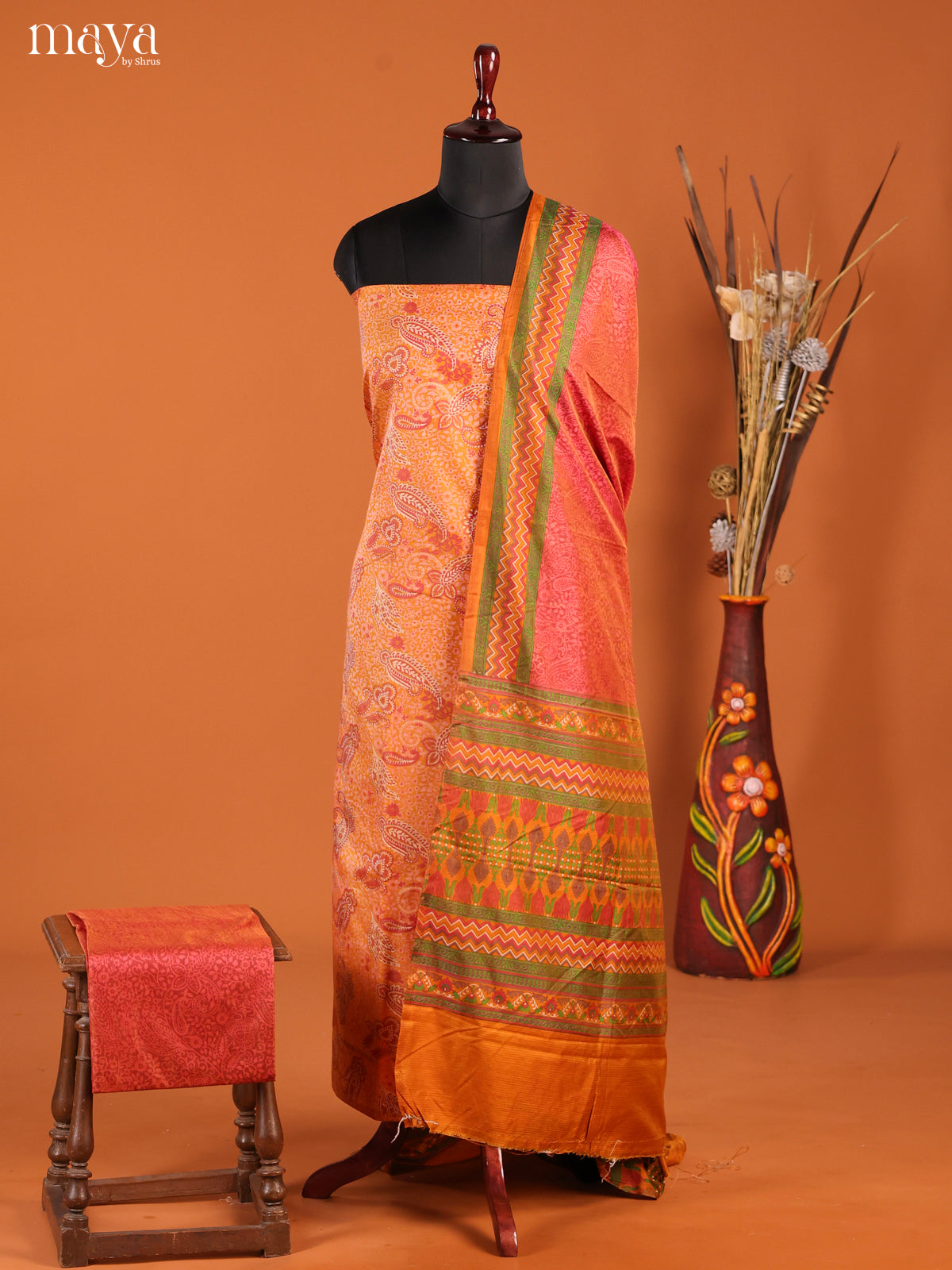 Orange-Semi patola salwar unstitch