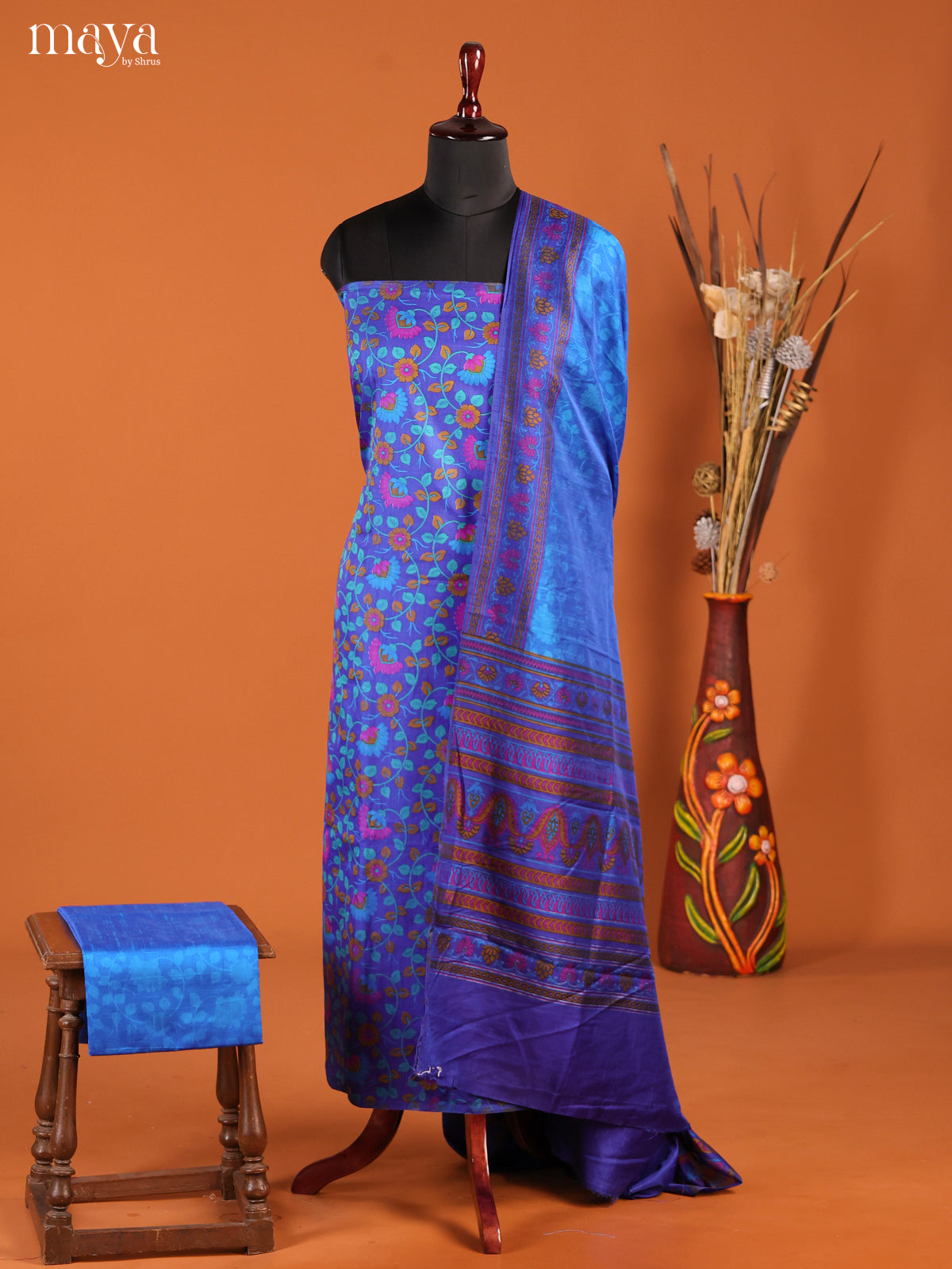 Blue-Semi patola salwar unstitch