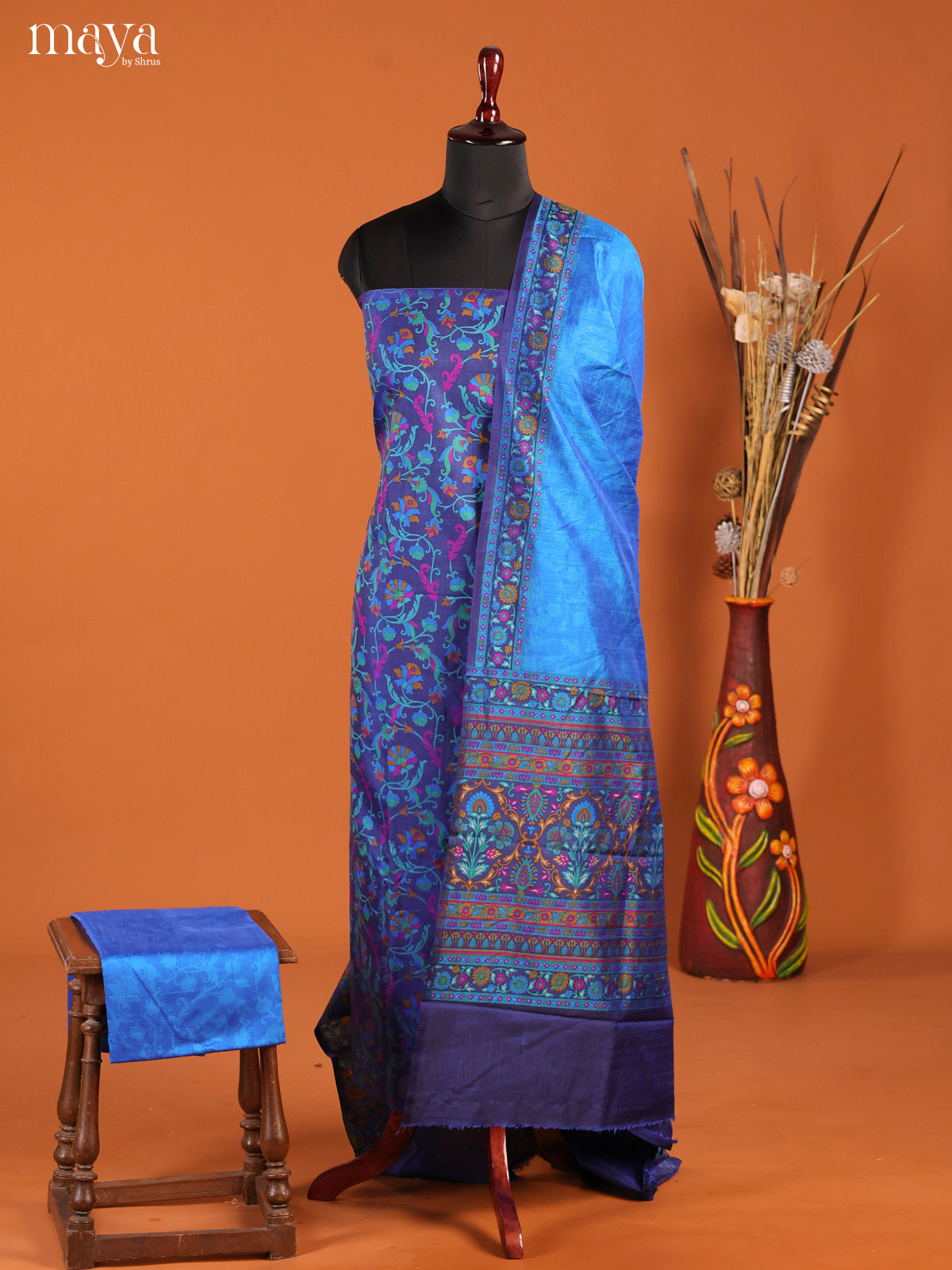 Blue-Semi patola salwar unstitch