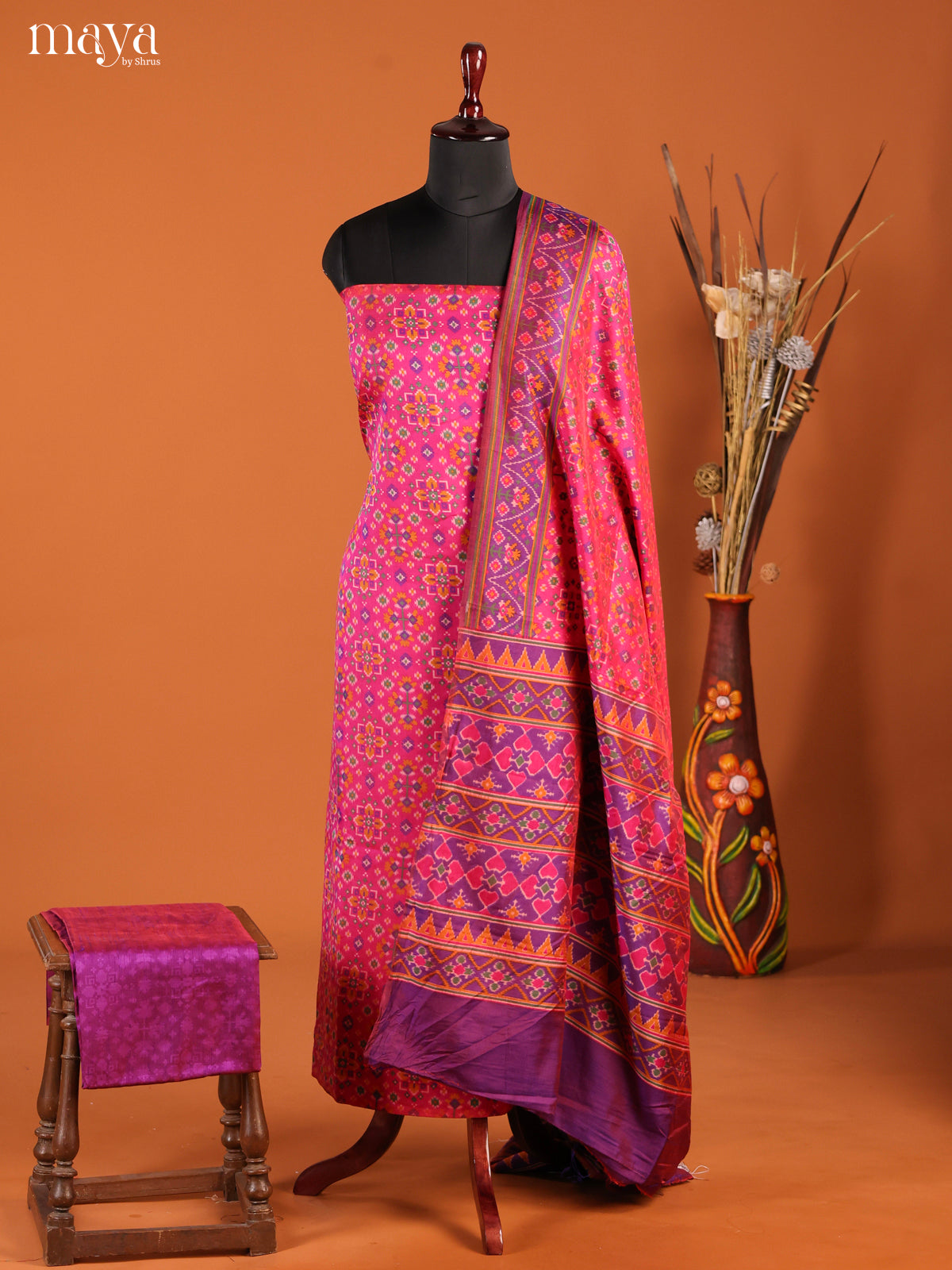 Pink & Purple-Semi patola salwar unstitch