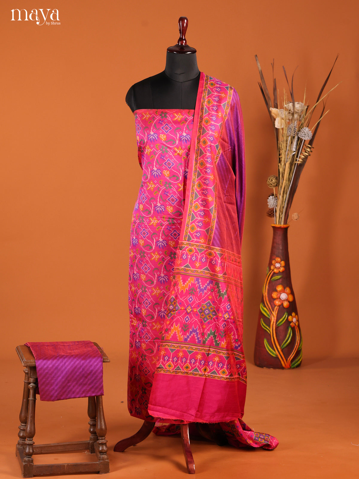 Pink & Purple-Semi patola salwar unstitch