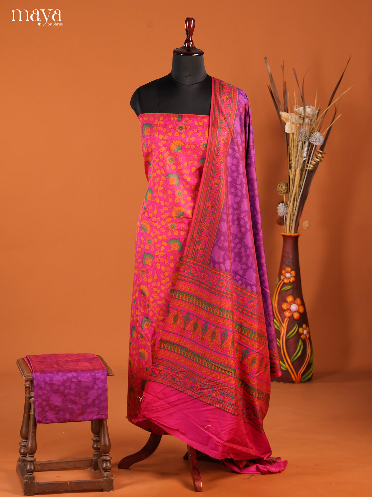 Pink & Purple -Semi patola salwar unstitch