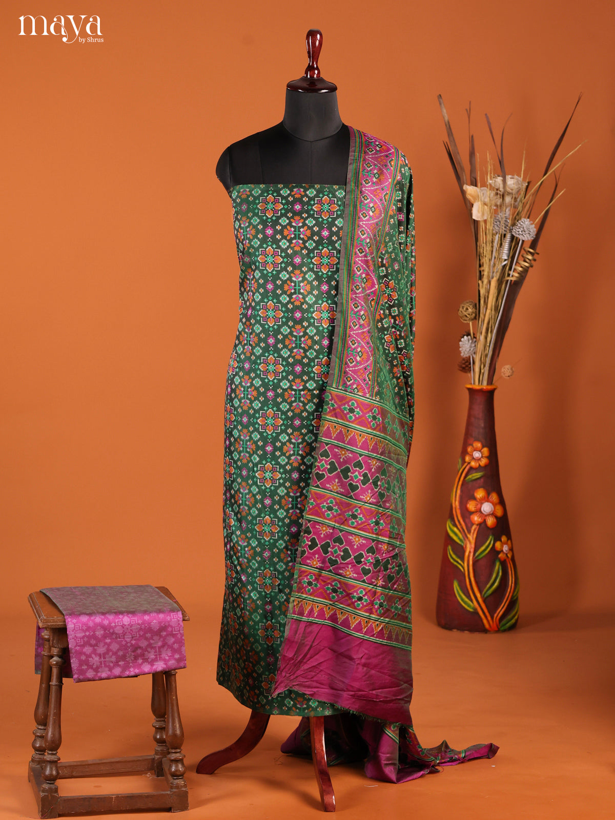 Green & Purple -Semi patola salwar unstitch