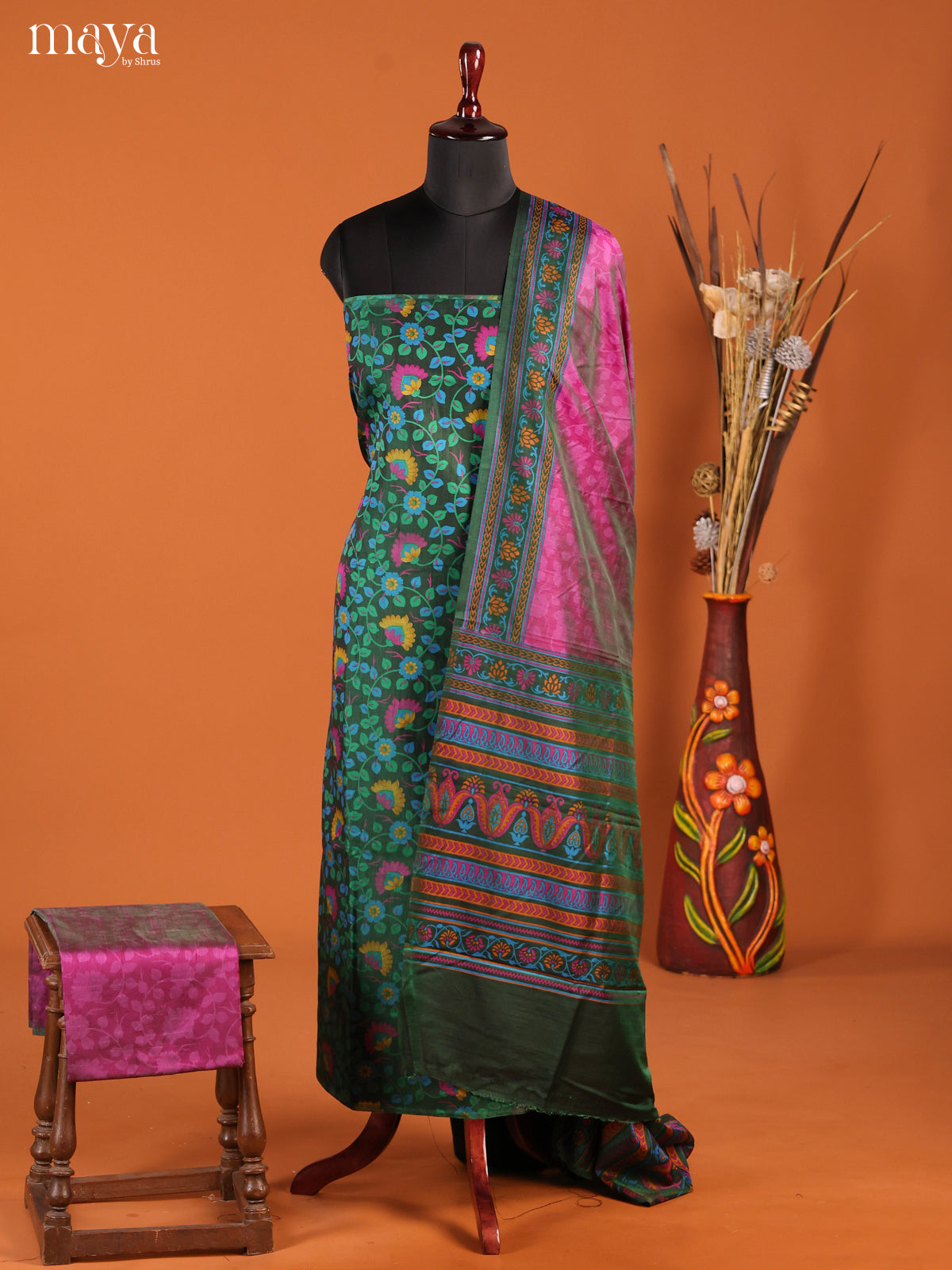 Green & Purple-Semi patola salwar unstitch