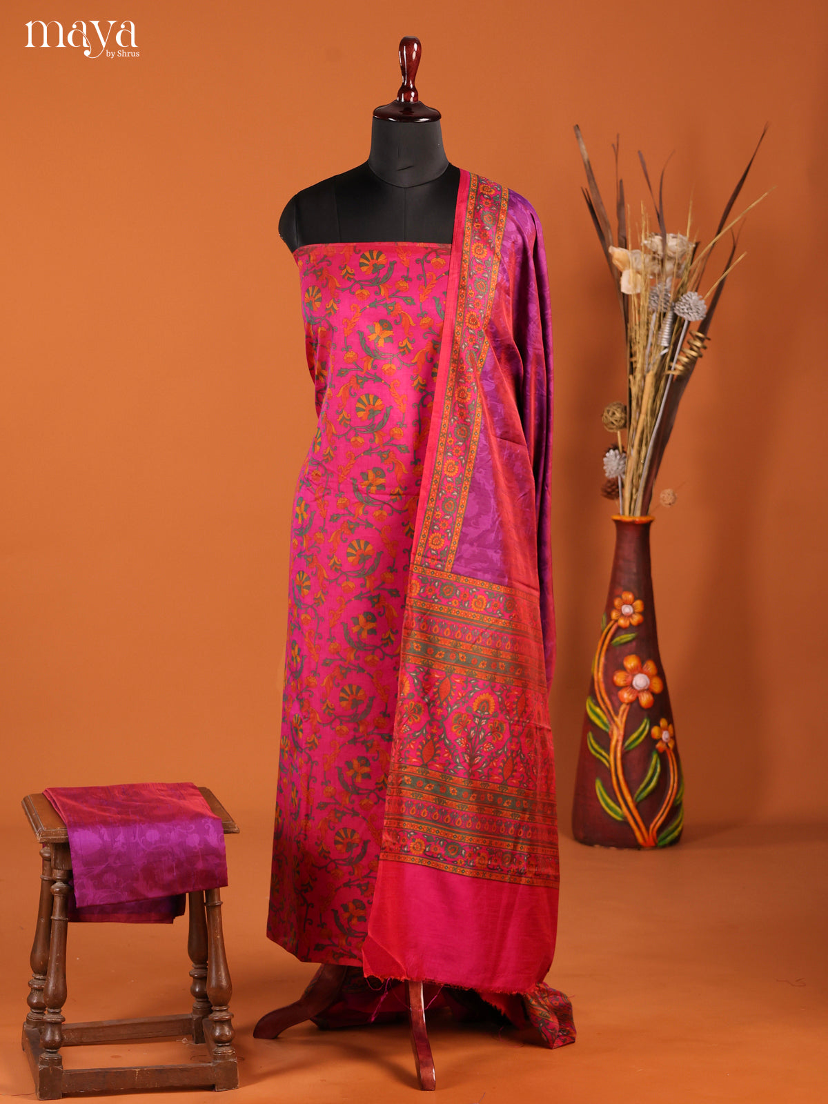 Pink & Purple-Semi patola salwar unstitch