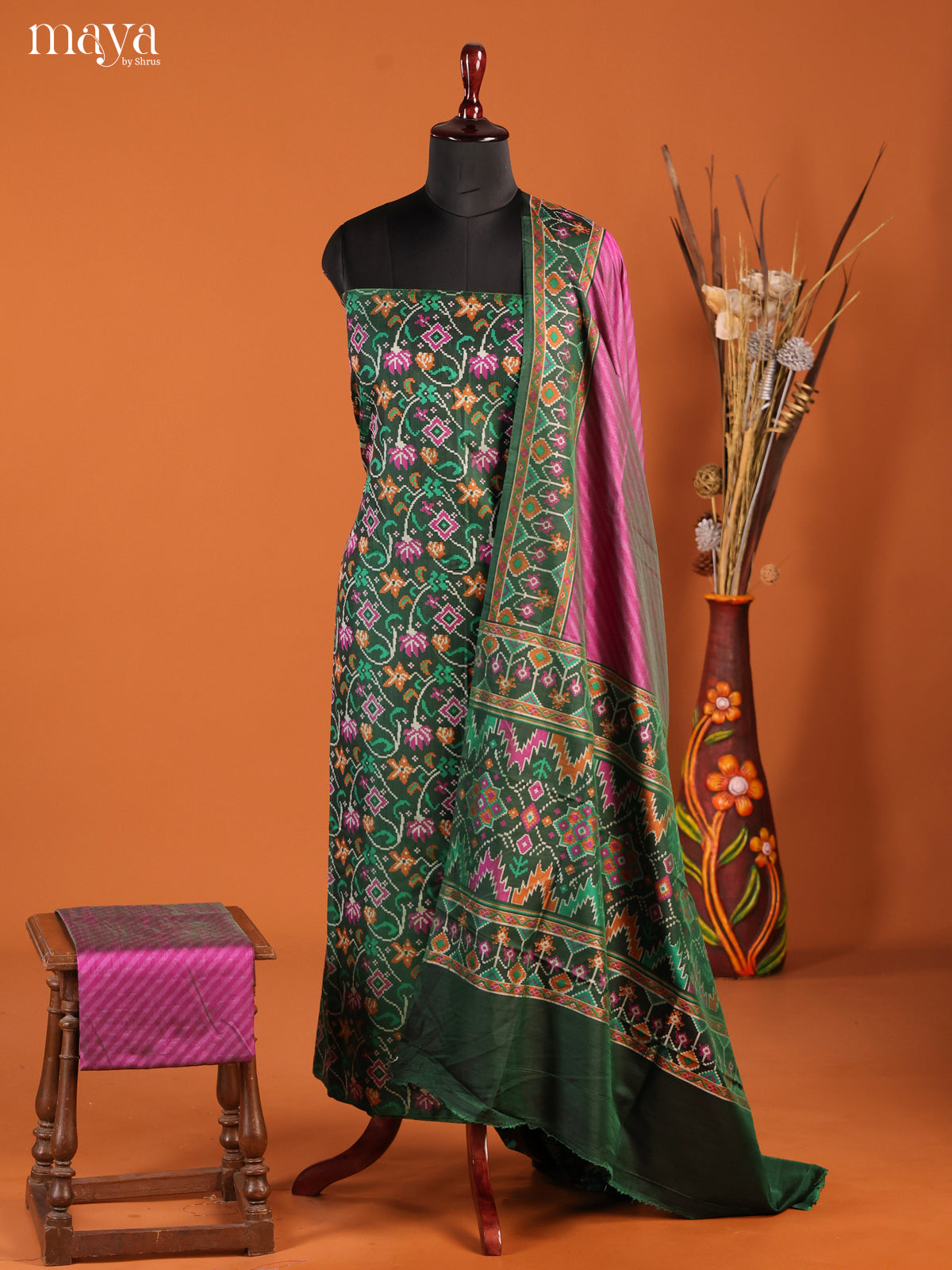 Green & Purple-Semi patola salwar unstitch