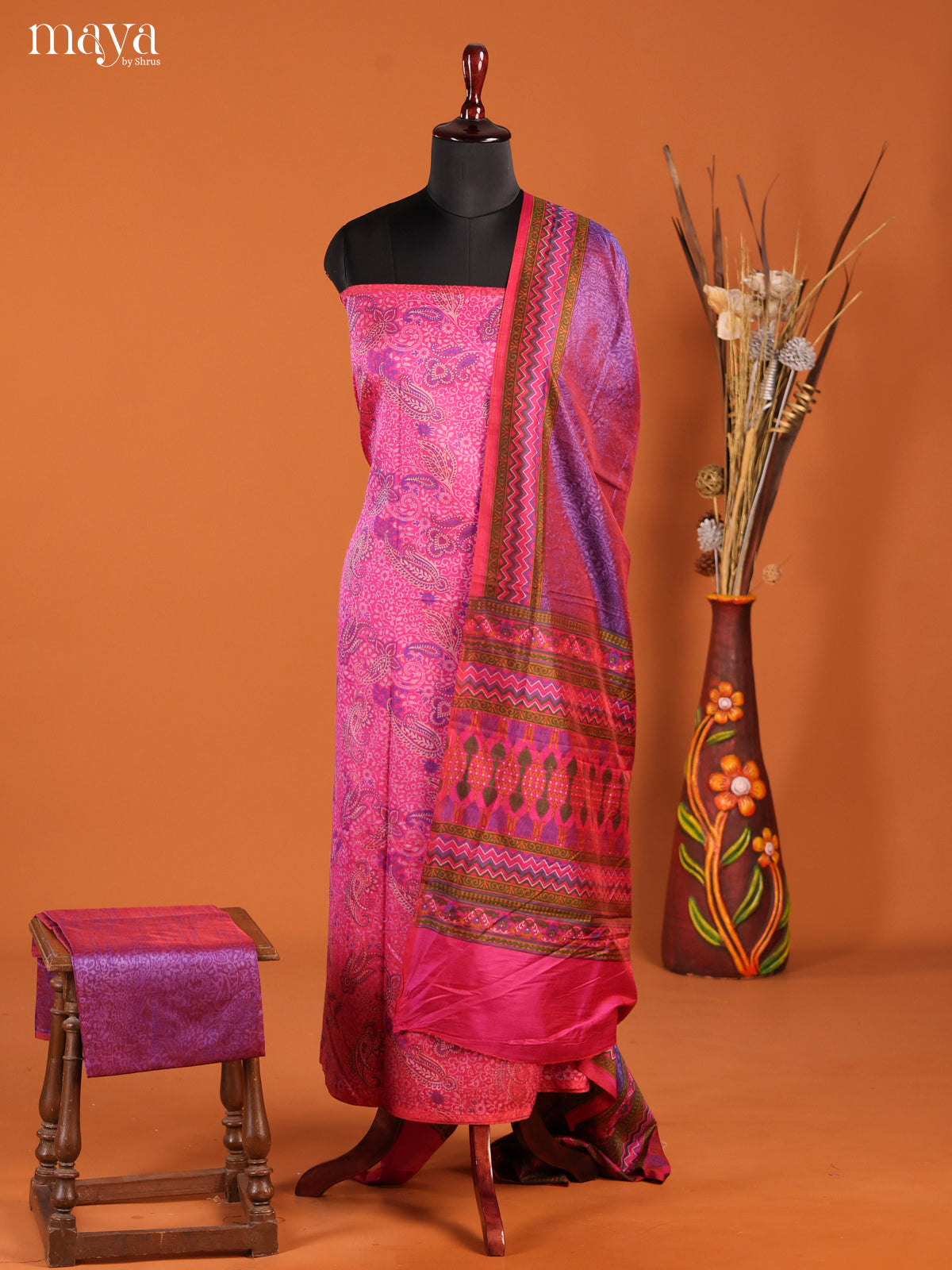 Pink & Purple -Semi patola salwar unstitch