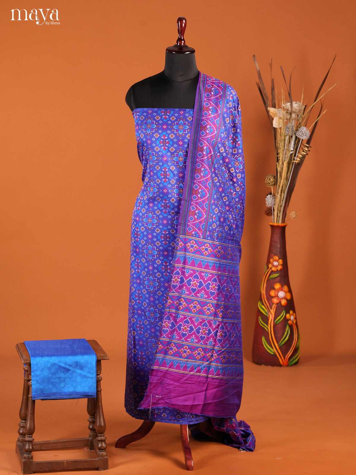 Blue & Purple -Semi patola salwar unstitch