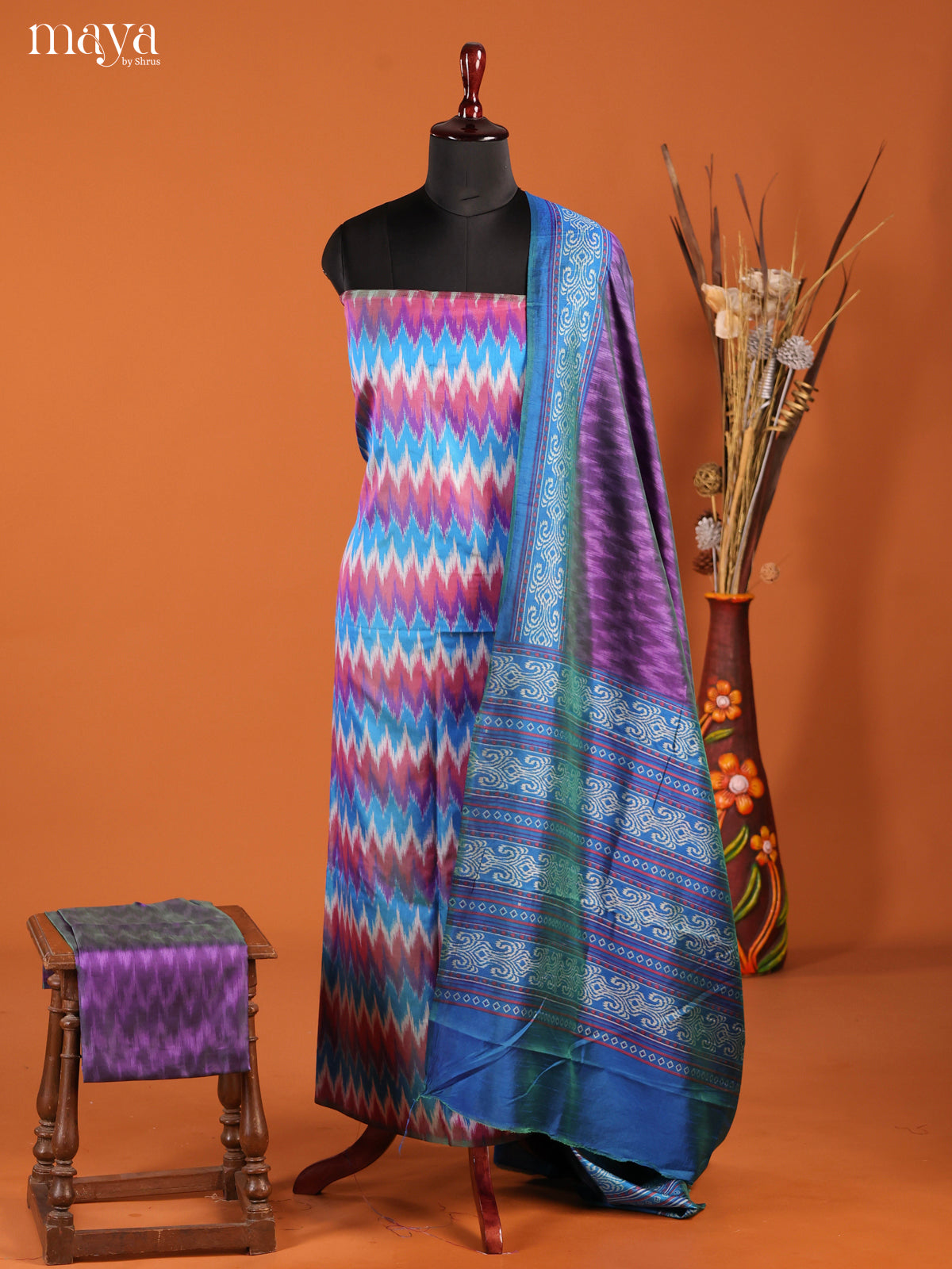Blue & Purple-Semi patola salwar unstitch