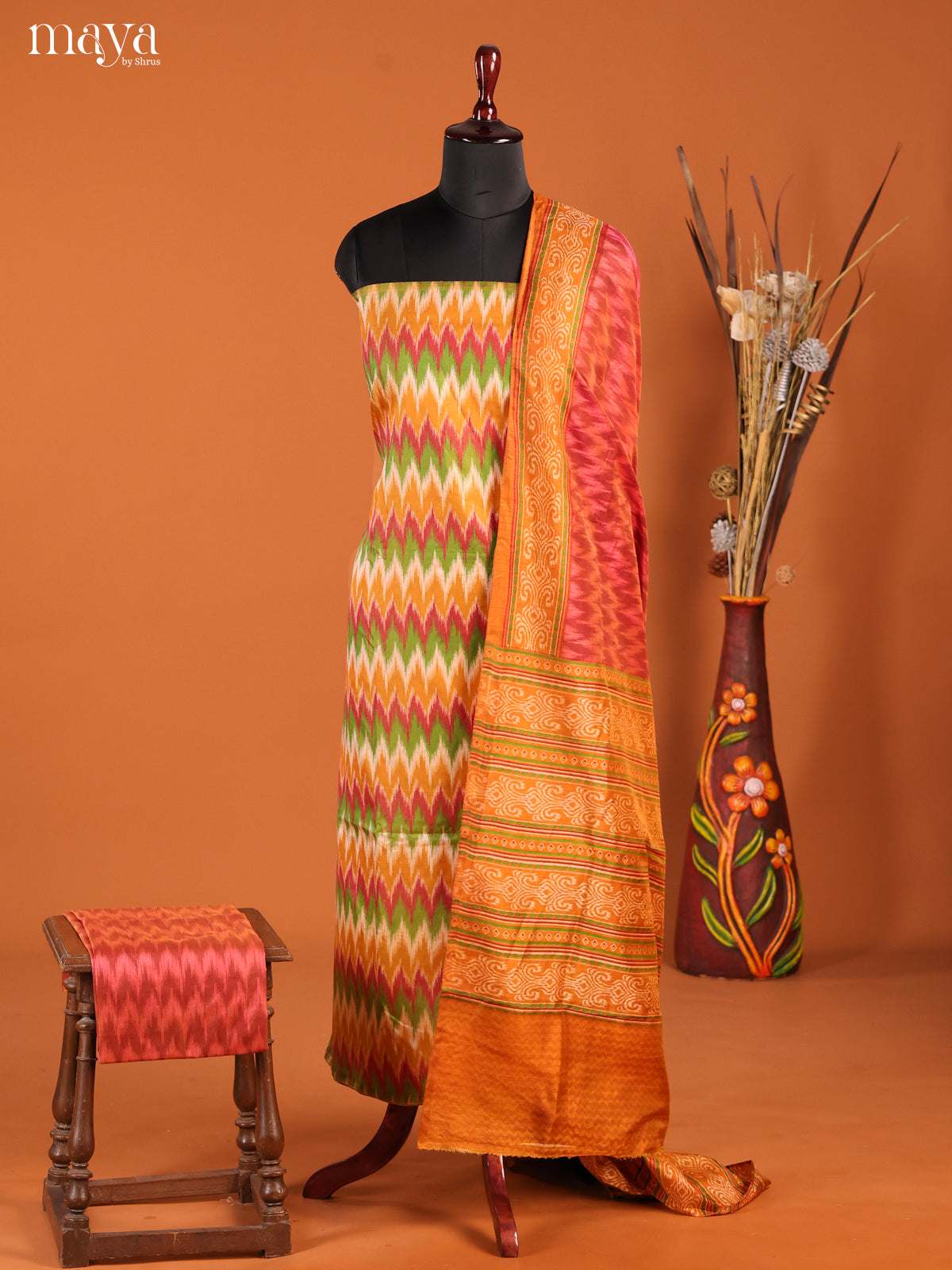 Mustard & Brick -Semi patola salwar unstitch