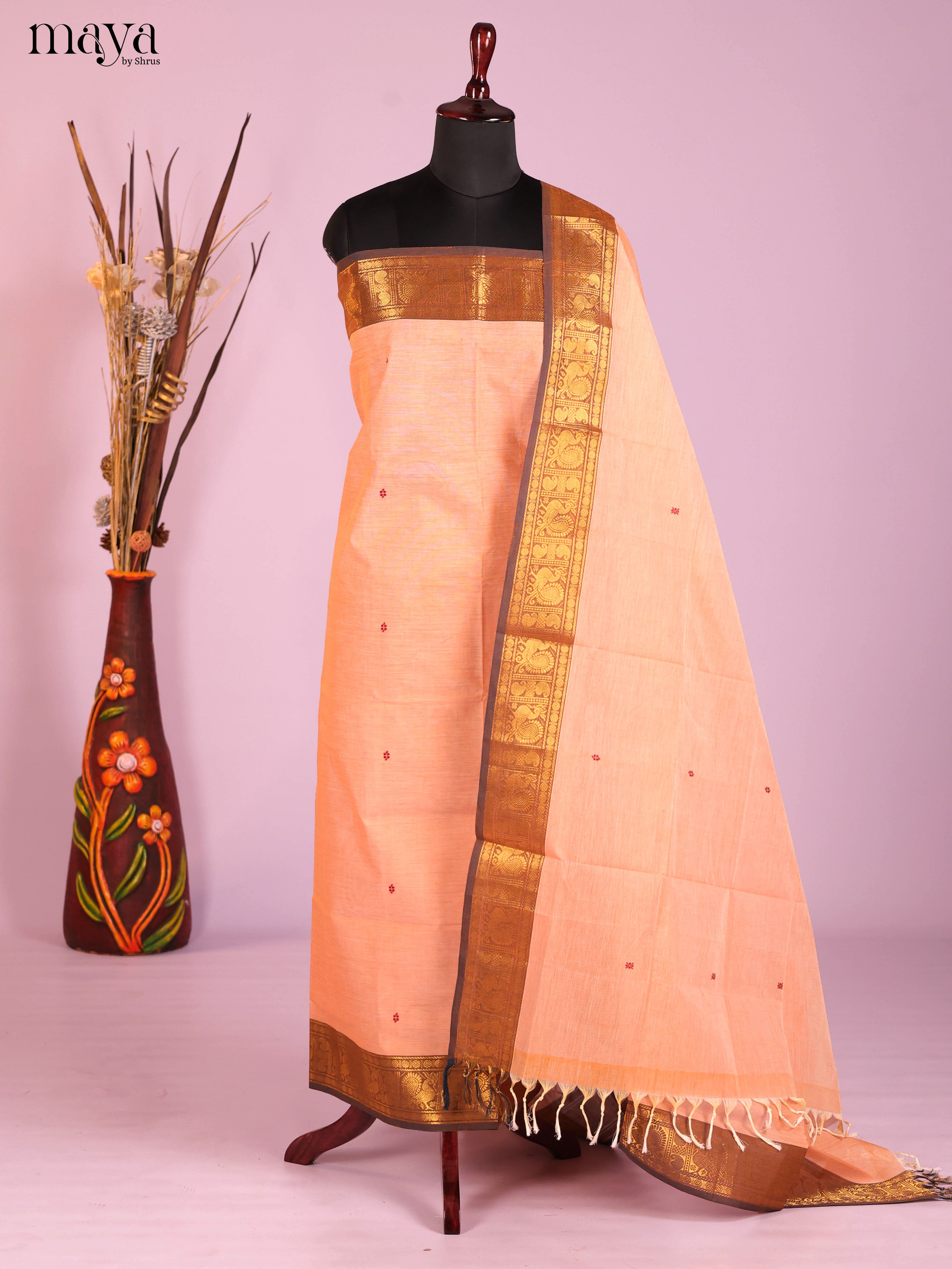 Peach -chettinad top & dupatta combo