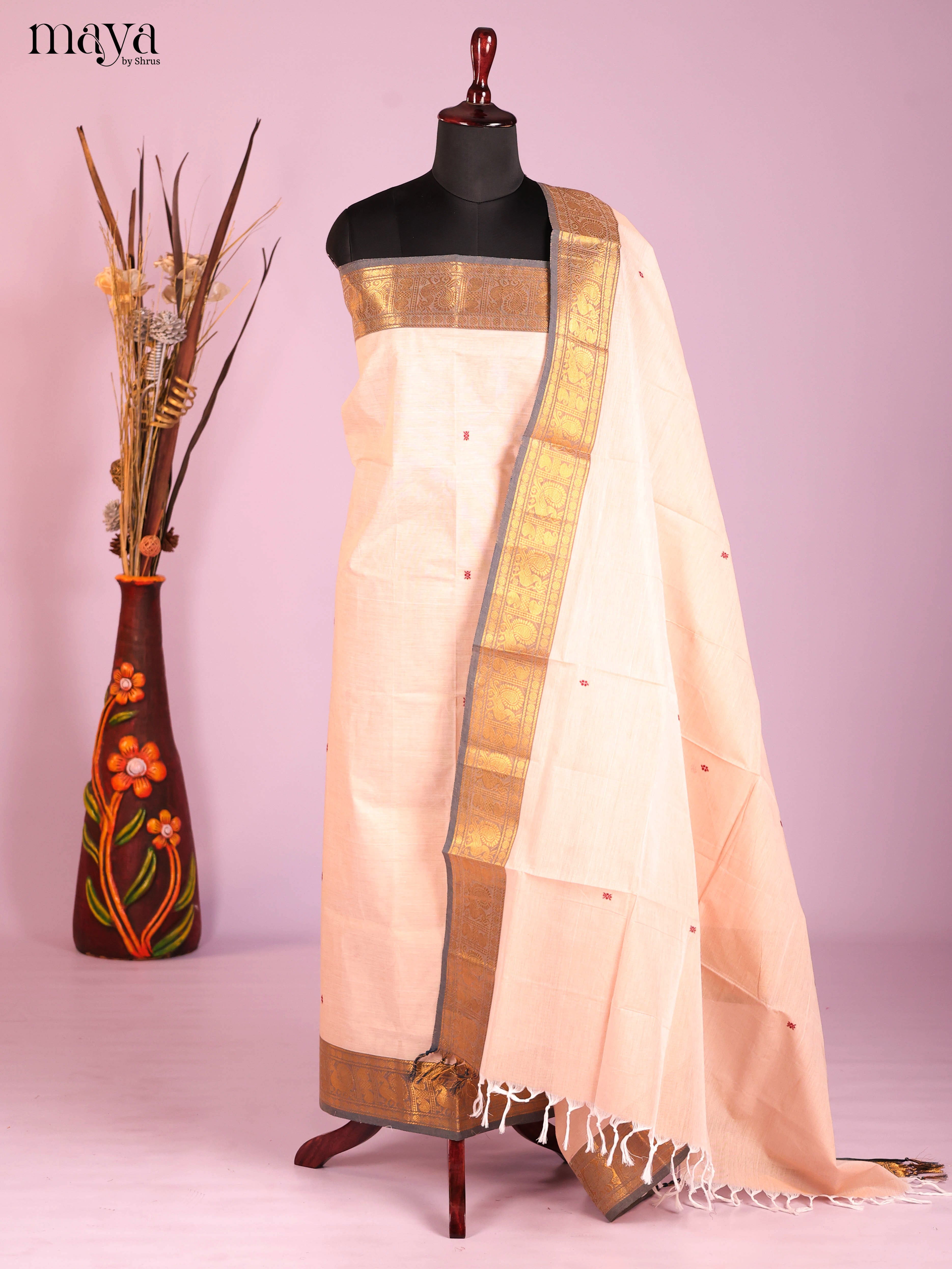 Cream-chettinad top & dupatta combo