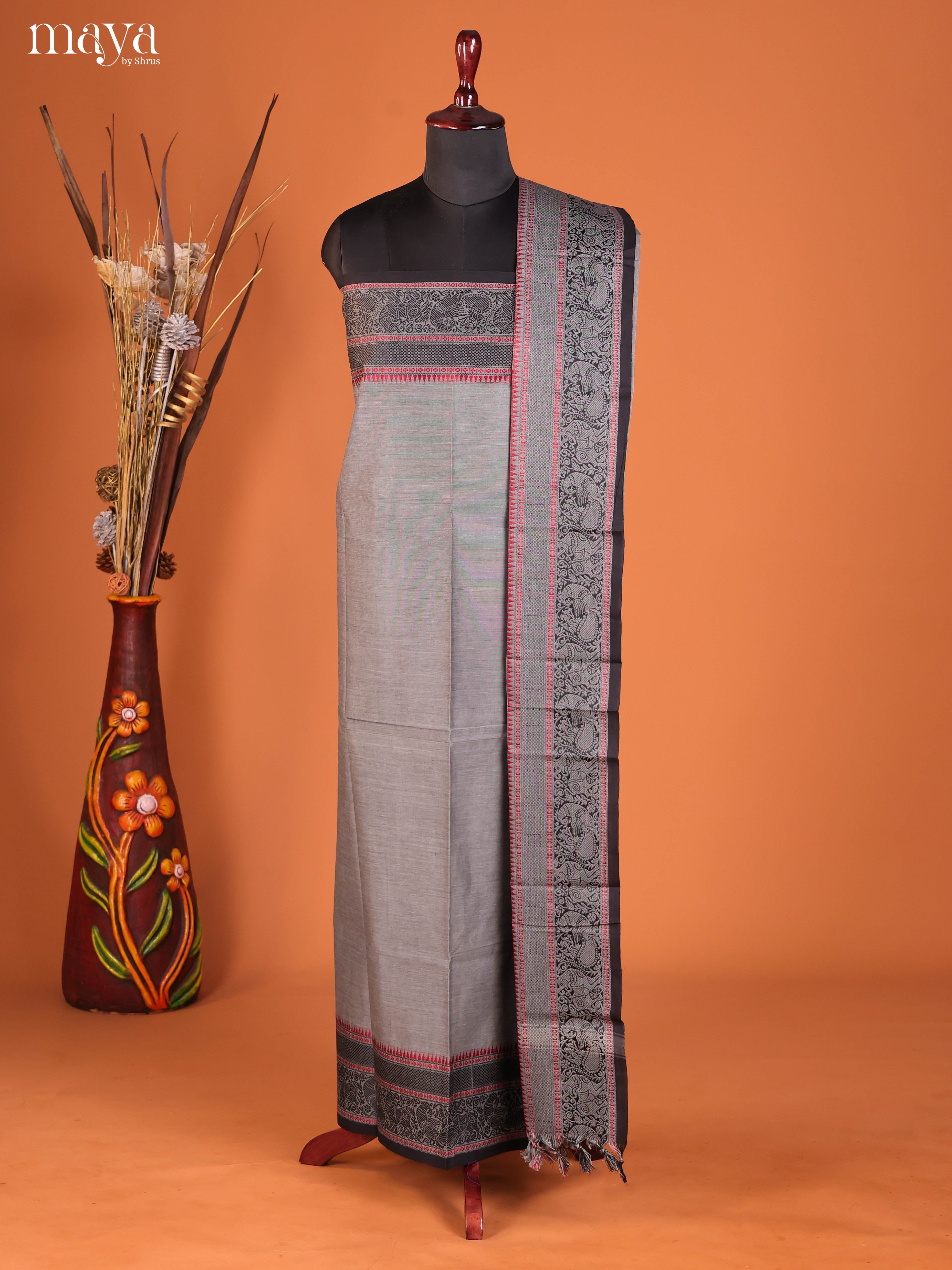 Grey & Black-chettinad top & dupatta combo