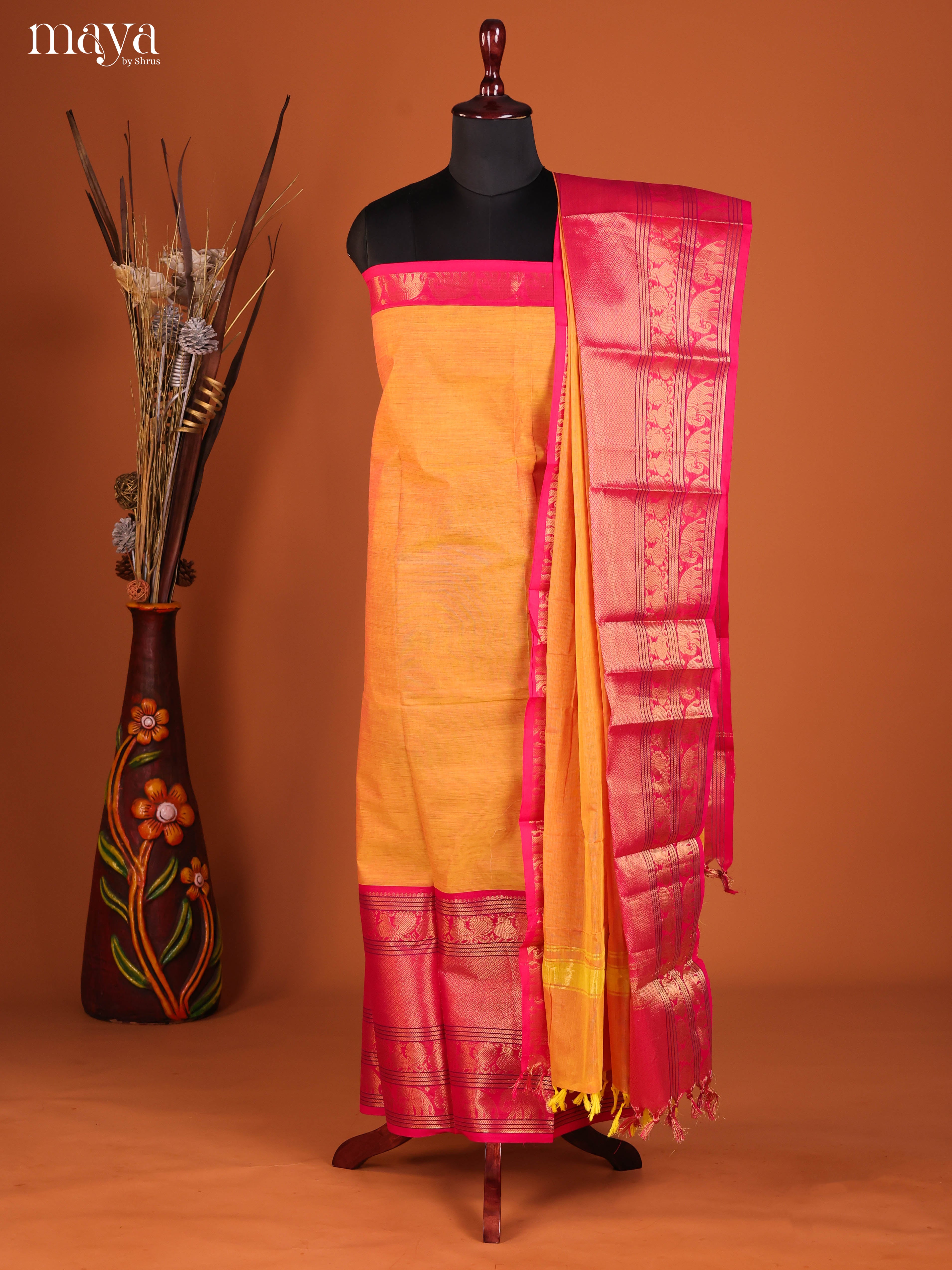 Orange & Pink-chettinad top & dupatta combo