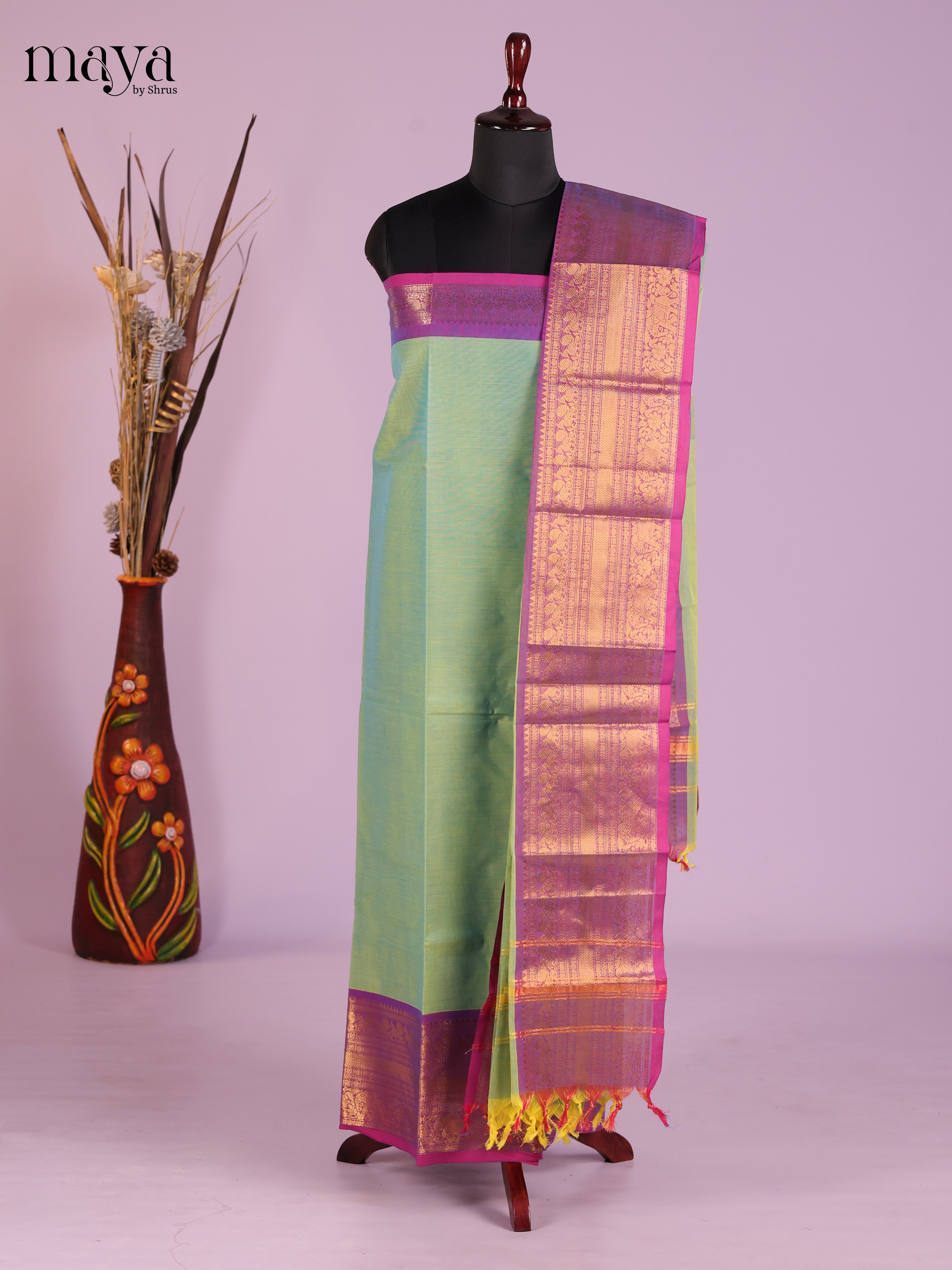 Green & Purple-chettinad top & dupatta combo