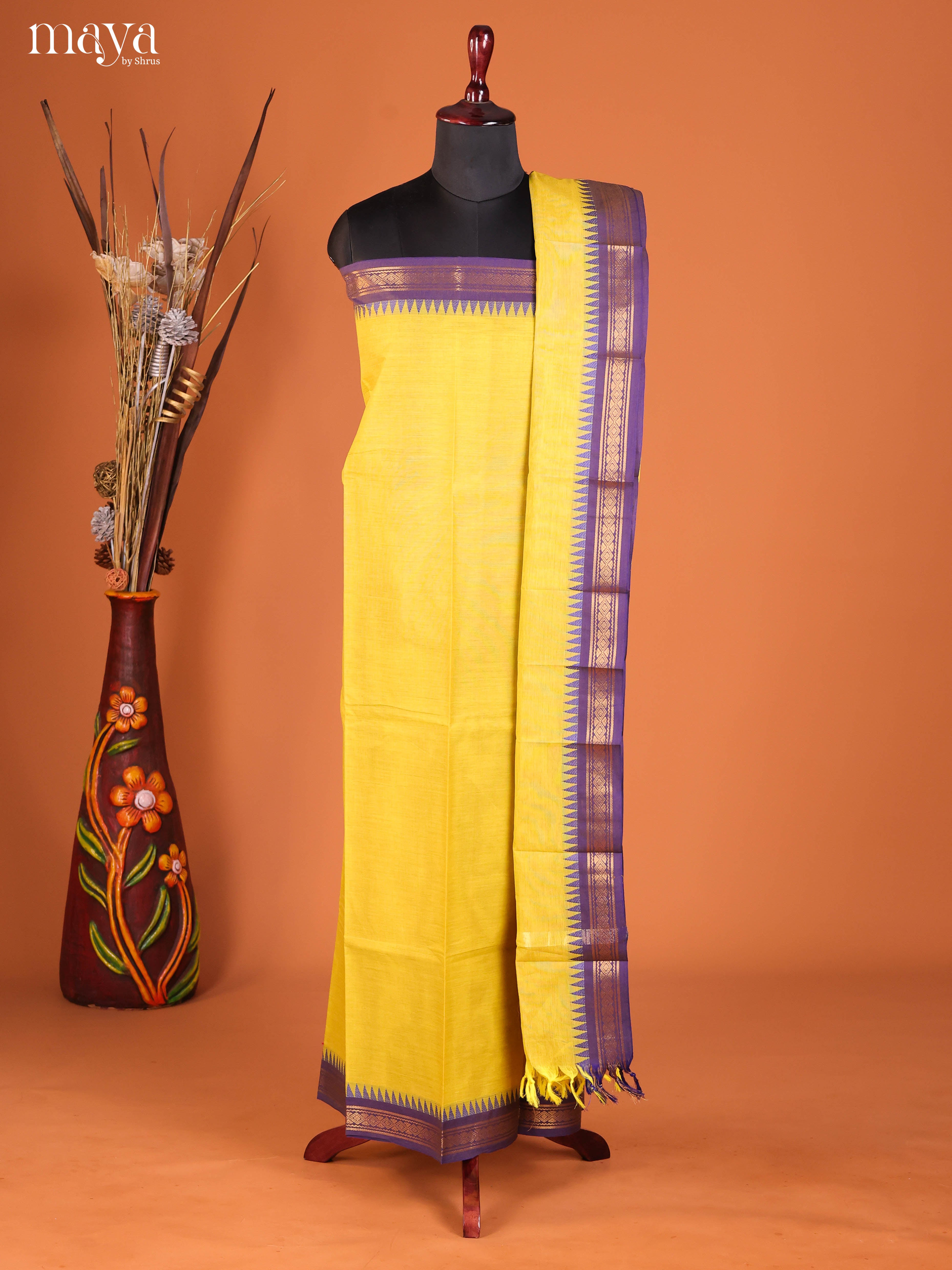 Yellow & Purple-chettinad top & dupatta combo