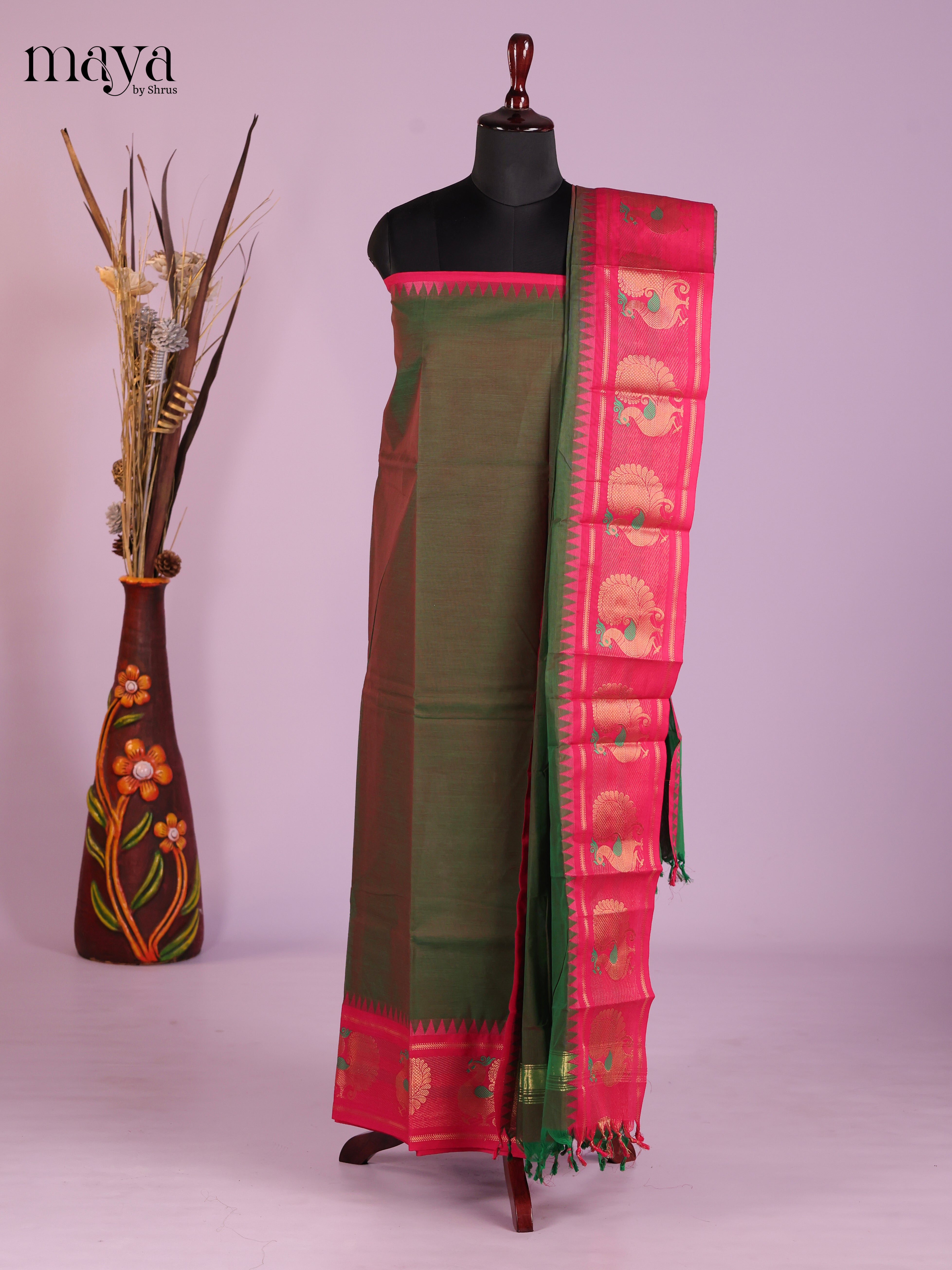 Green & Pink-chettinad top & dupatta combo