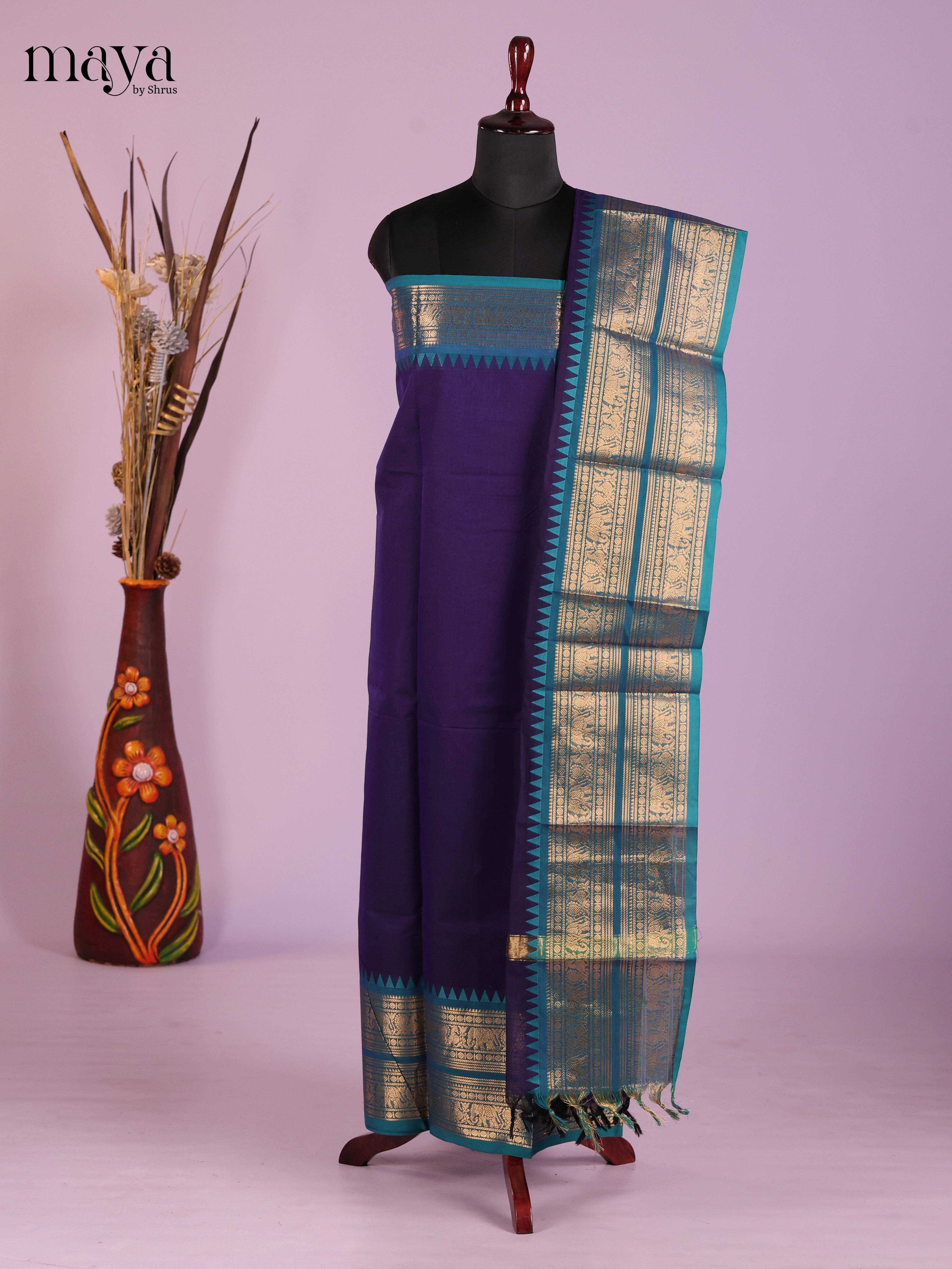 Navy Blue & Blue-chettinad top & dupatta combo