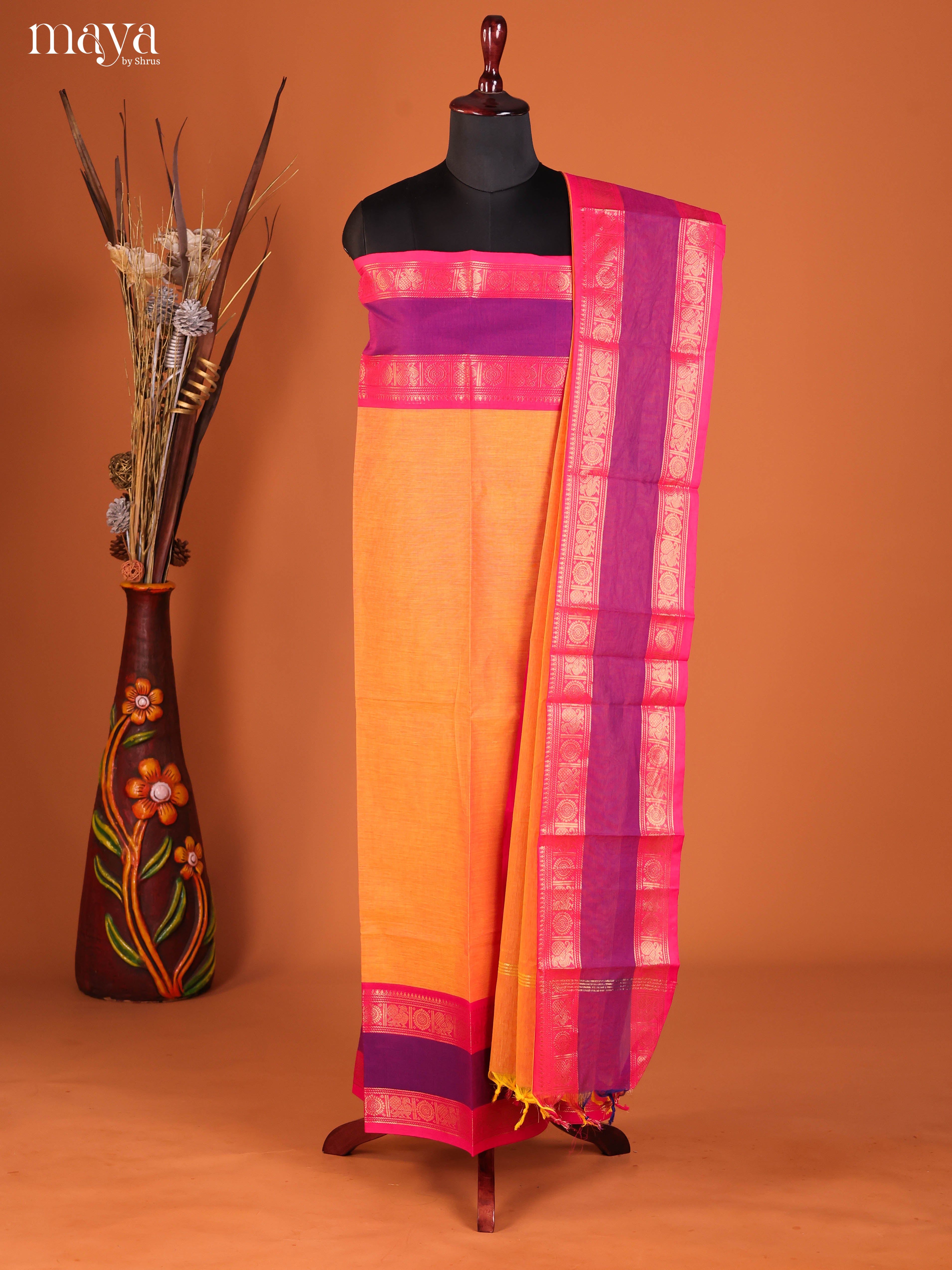 Orange & Pink-chettinad top & dupatta combo