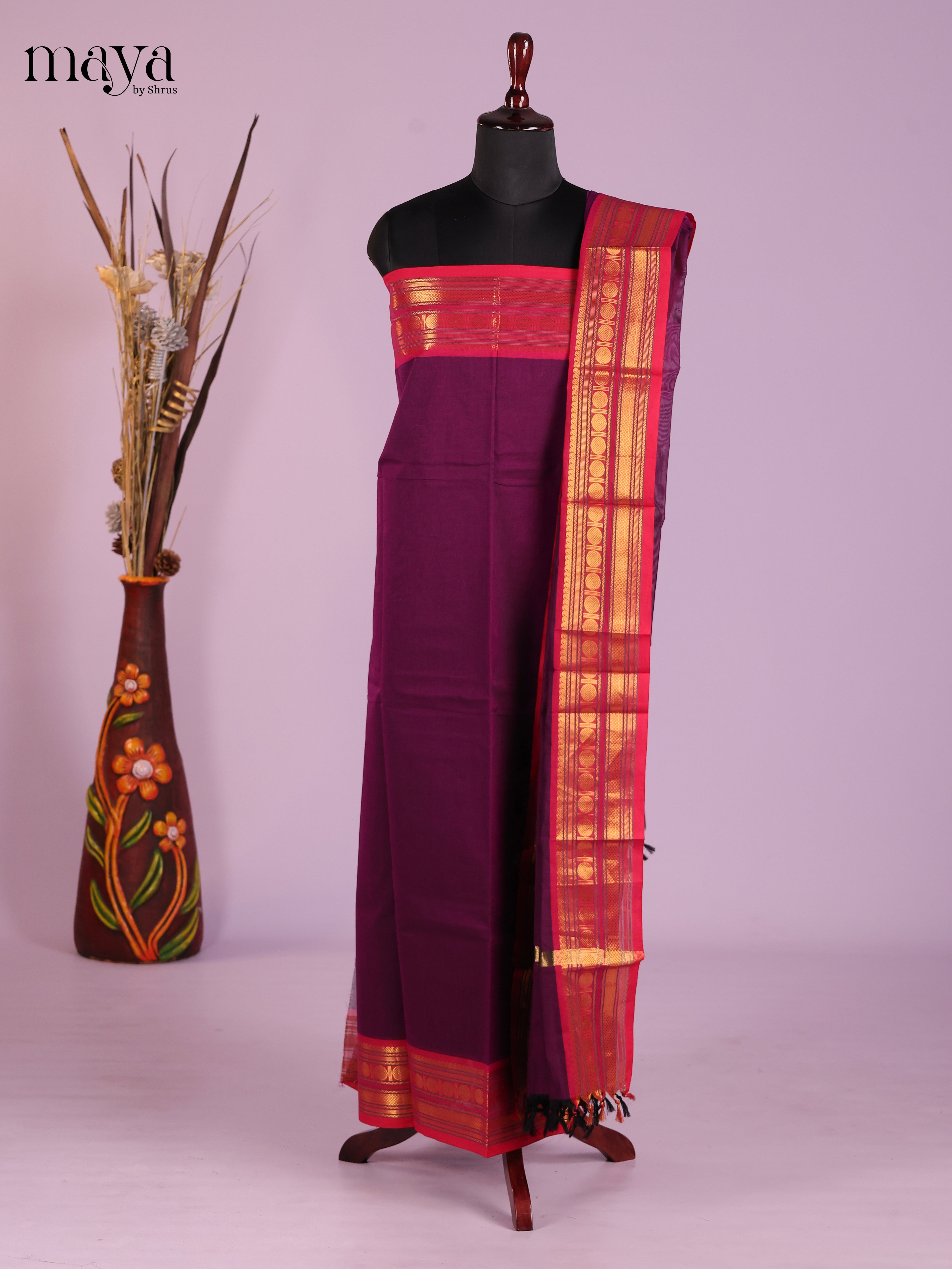 Violet & Red-chettinad top & dupatta combo
