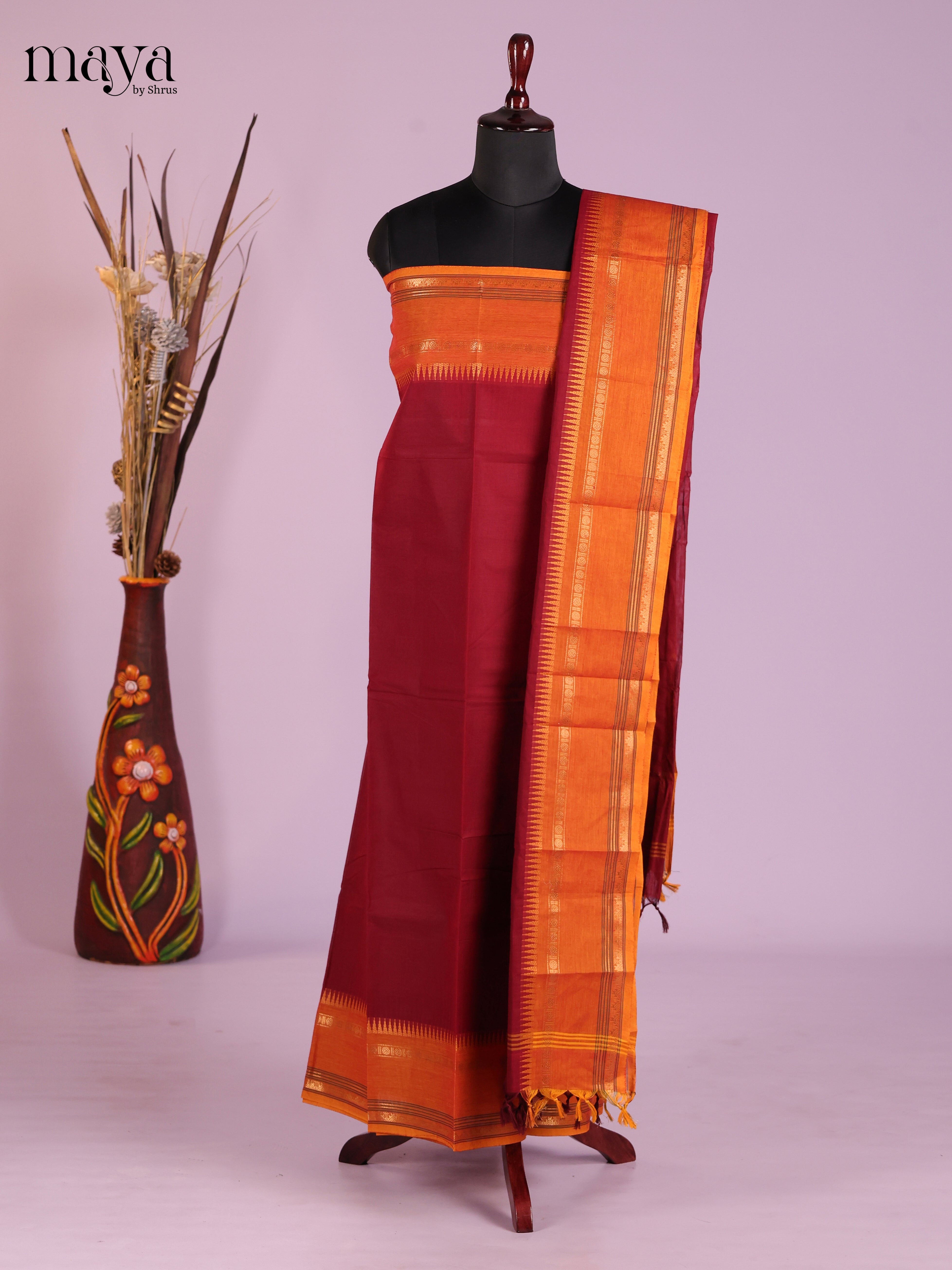 Maroon & Orange -chettinad top & dupatta combo