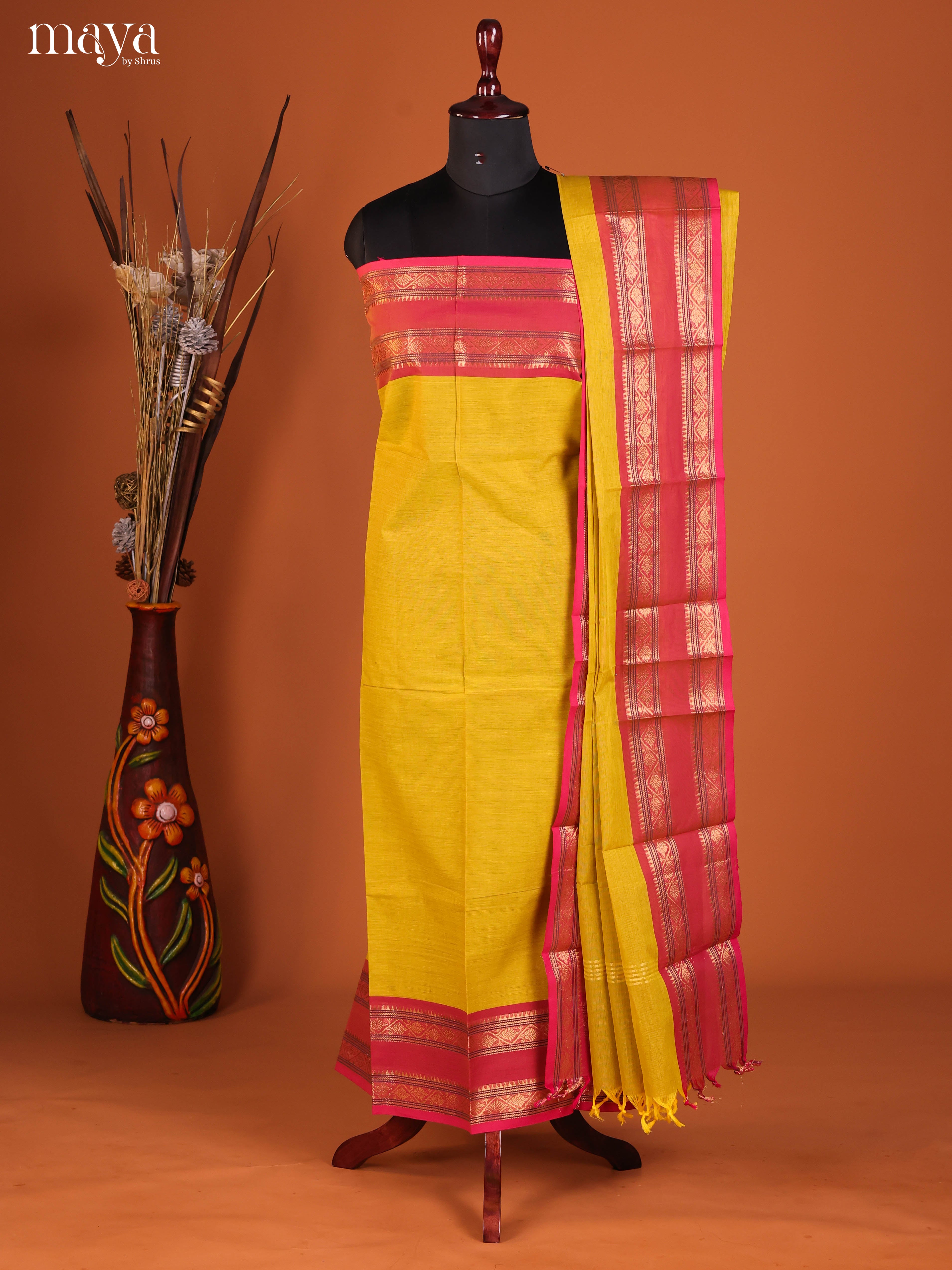 Yellow & Pink -chettinad top & dupatta combo