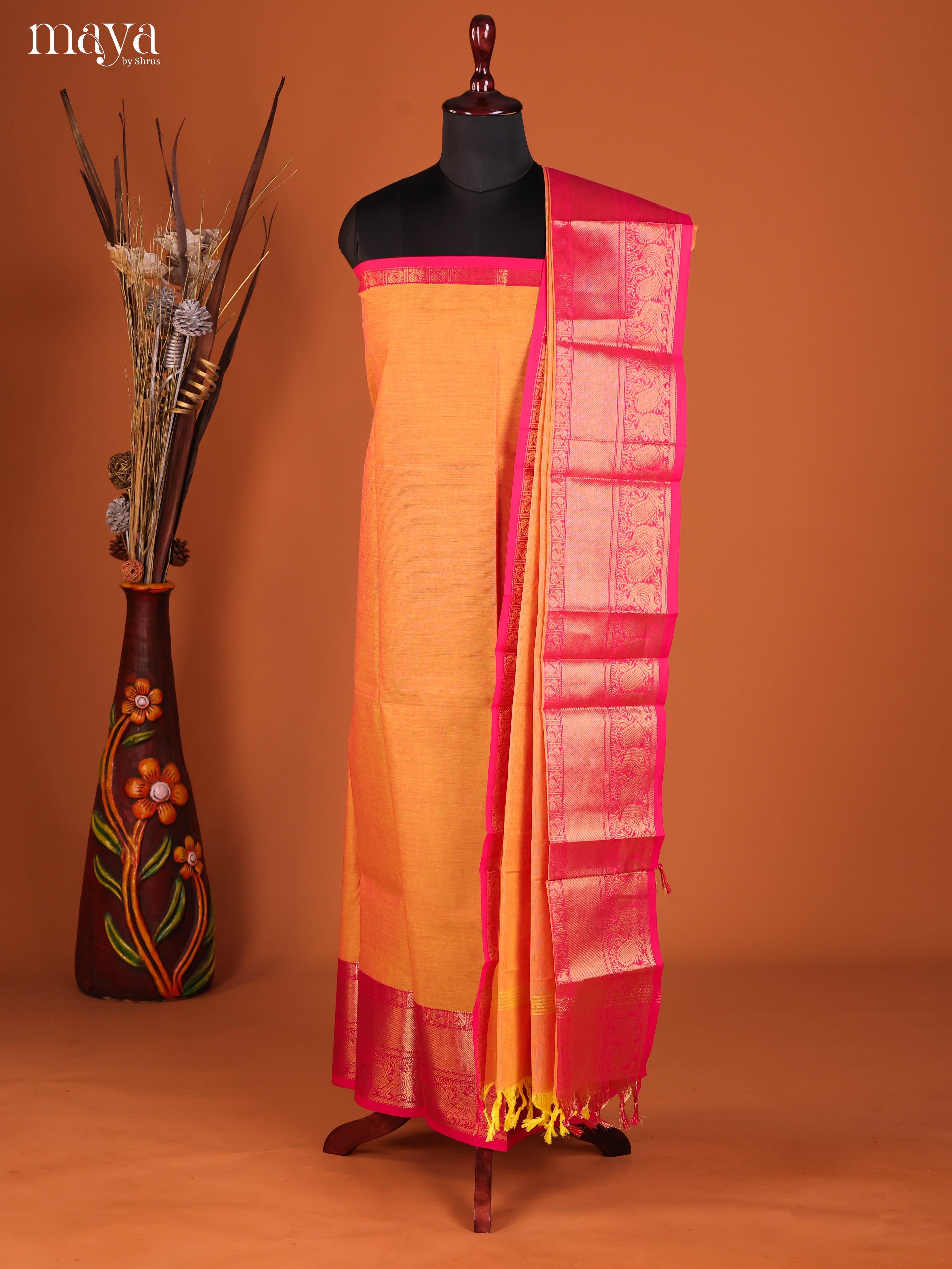 Orange & Pink-chettinad top & dupatta combo