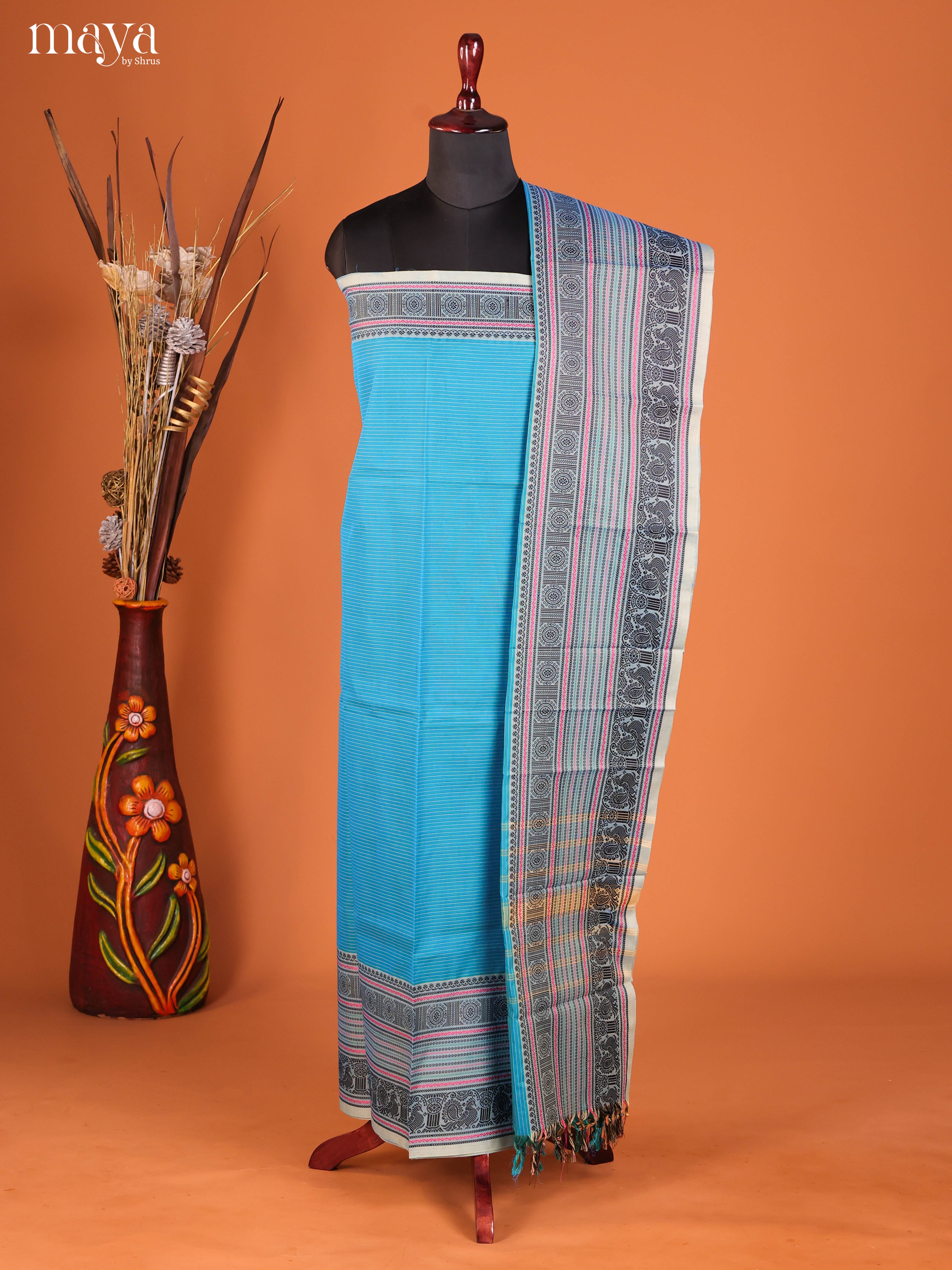 Blue & Grey - chettinad top & dupatta combo
