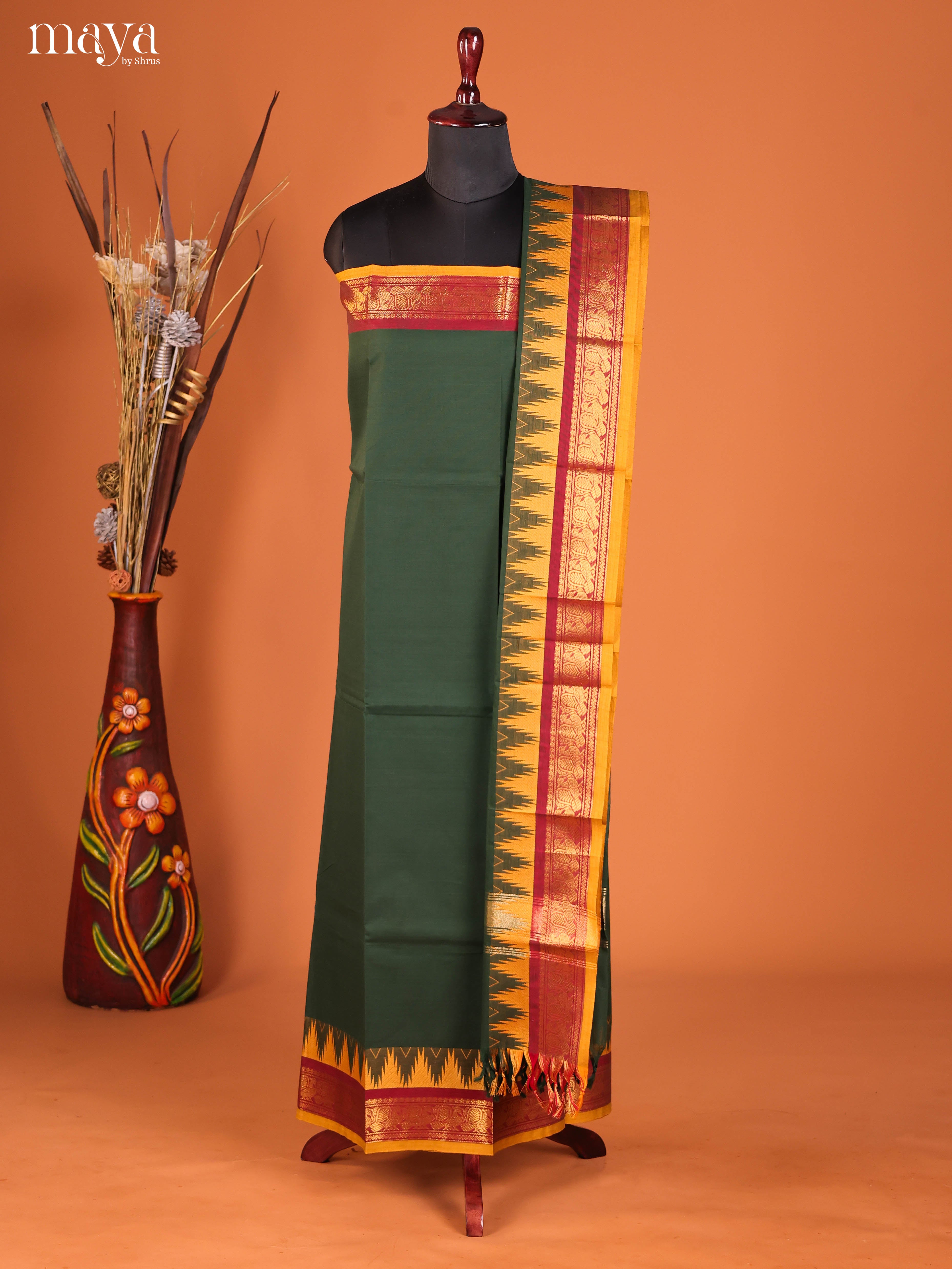 Green & Yellow-chettinad top & dupatta combo