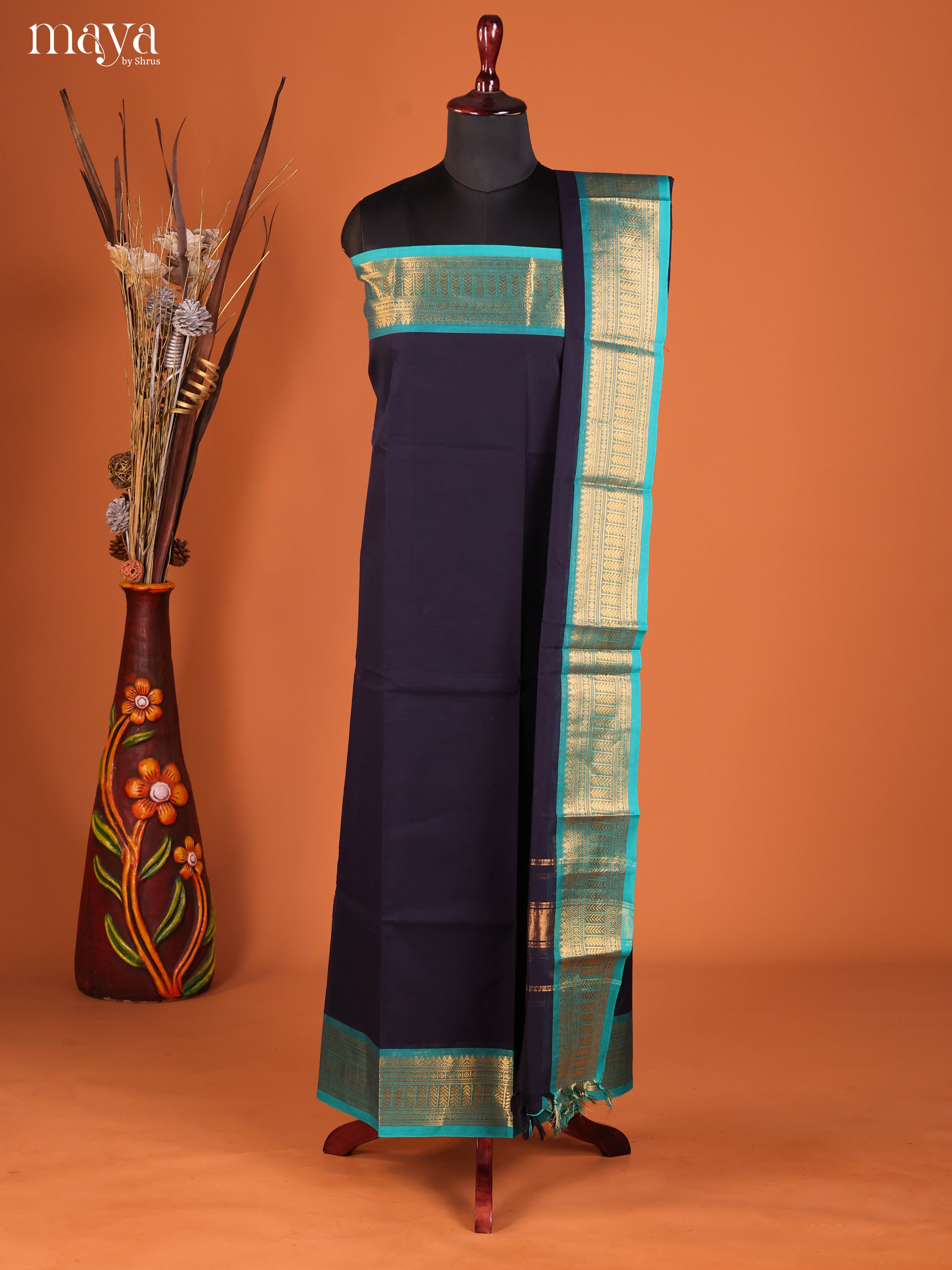 Navy Blue & Blue-chettinad top & dupatta combo