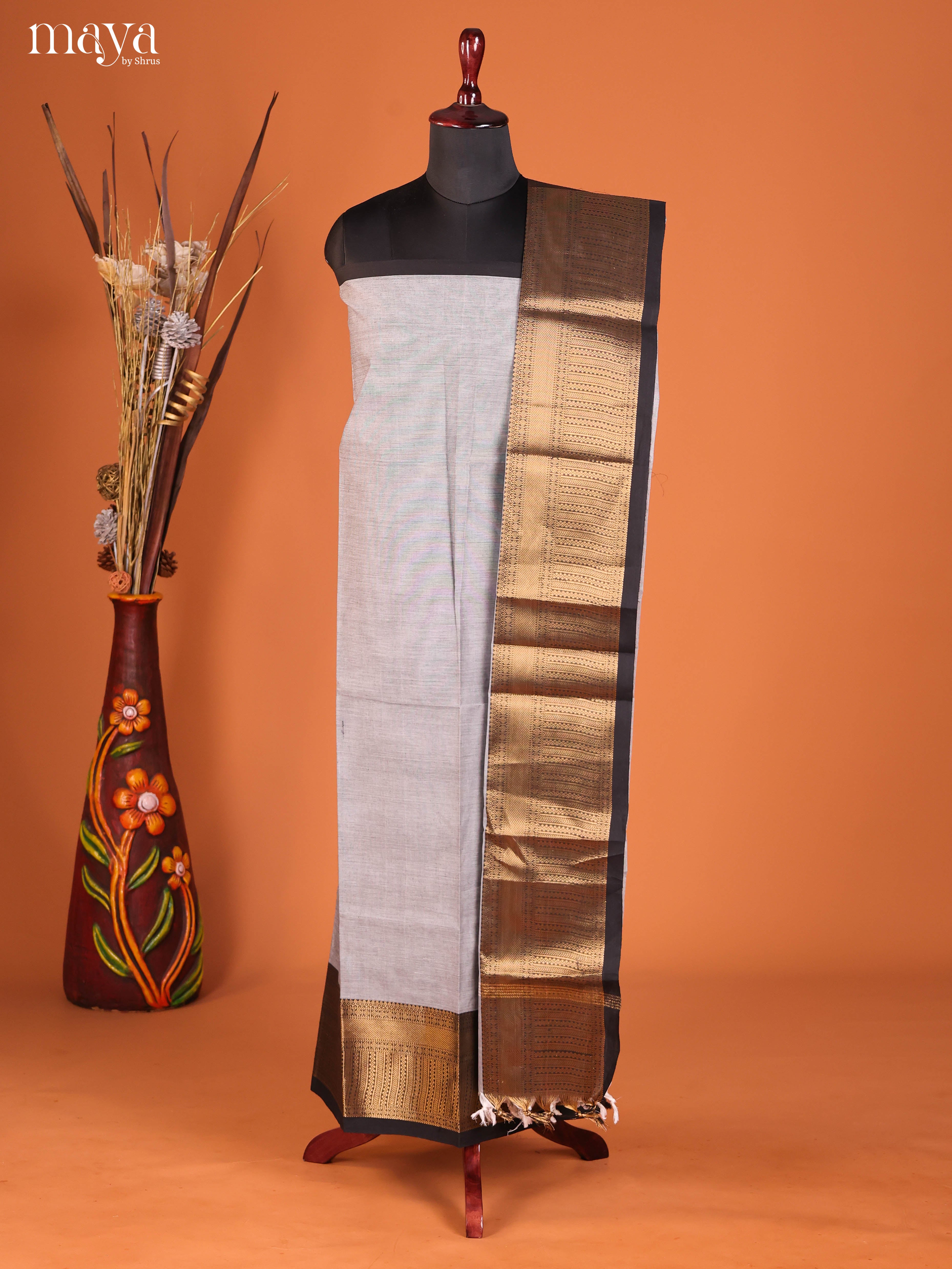 Grey & Black-chettinad top & dupatta combo