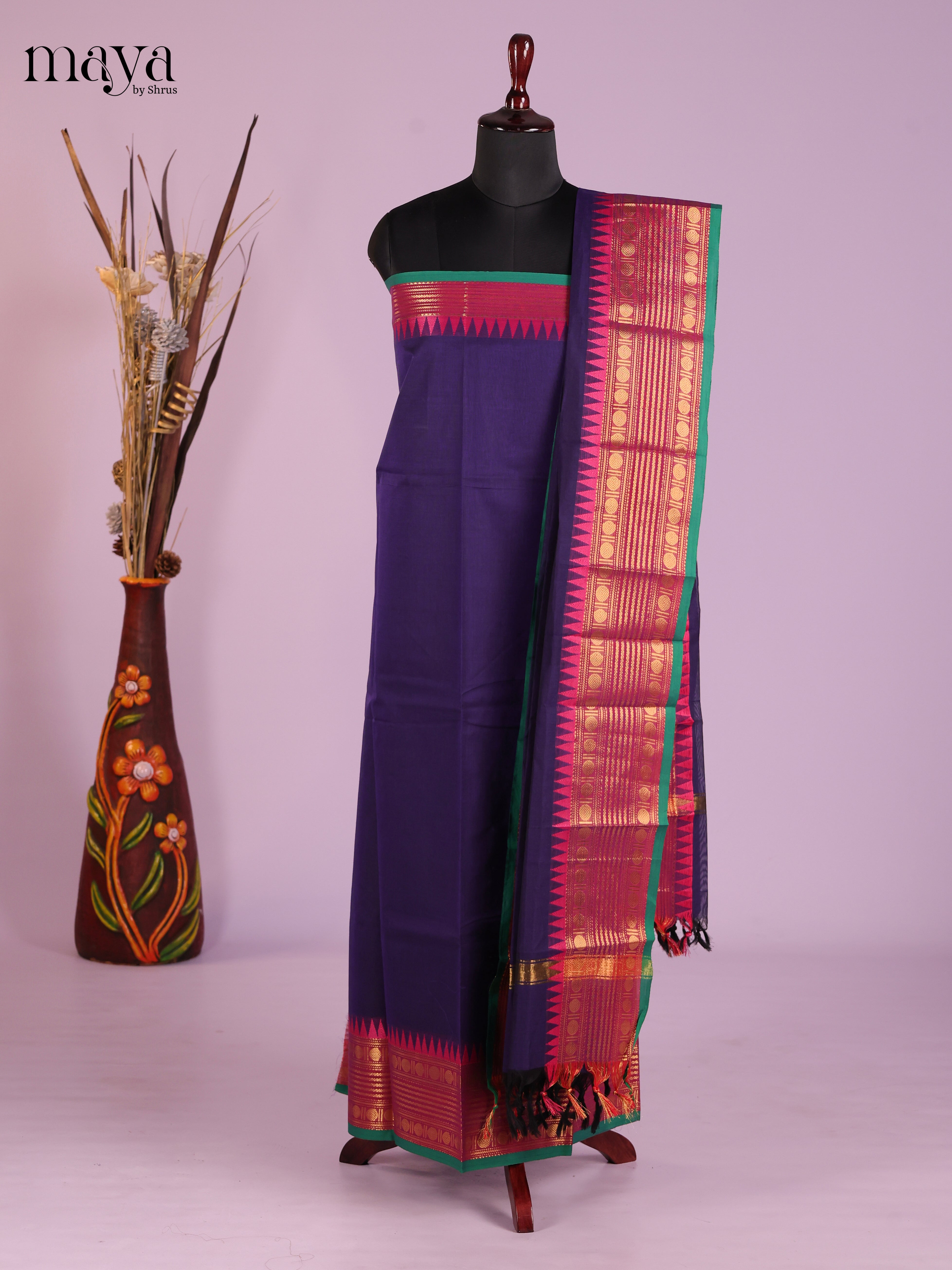 Blue & Pink -chettinad top & dupatta combo