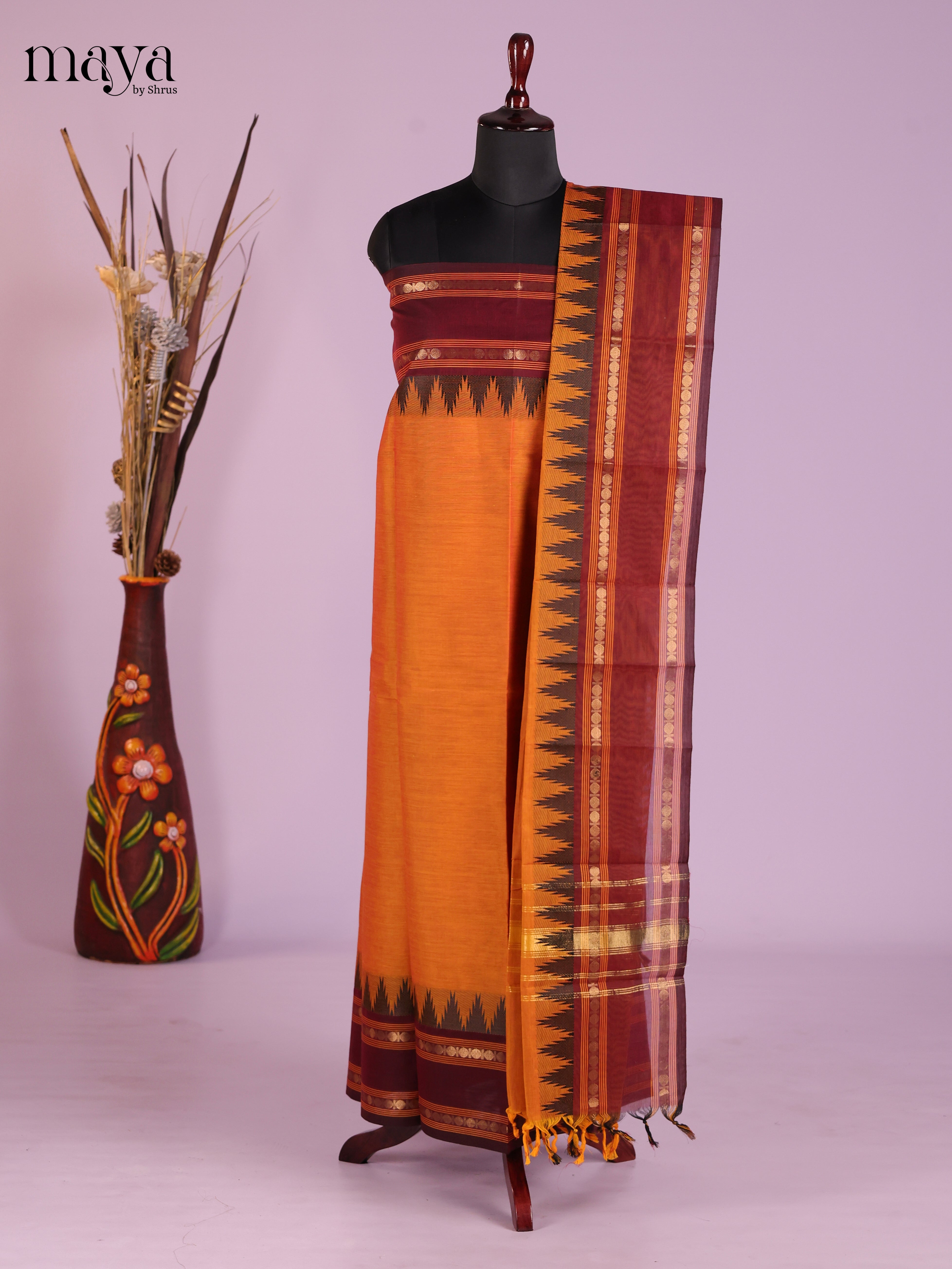 Orange & Maroon -chettinad top & dupatta combo
