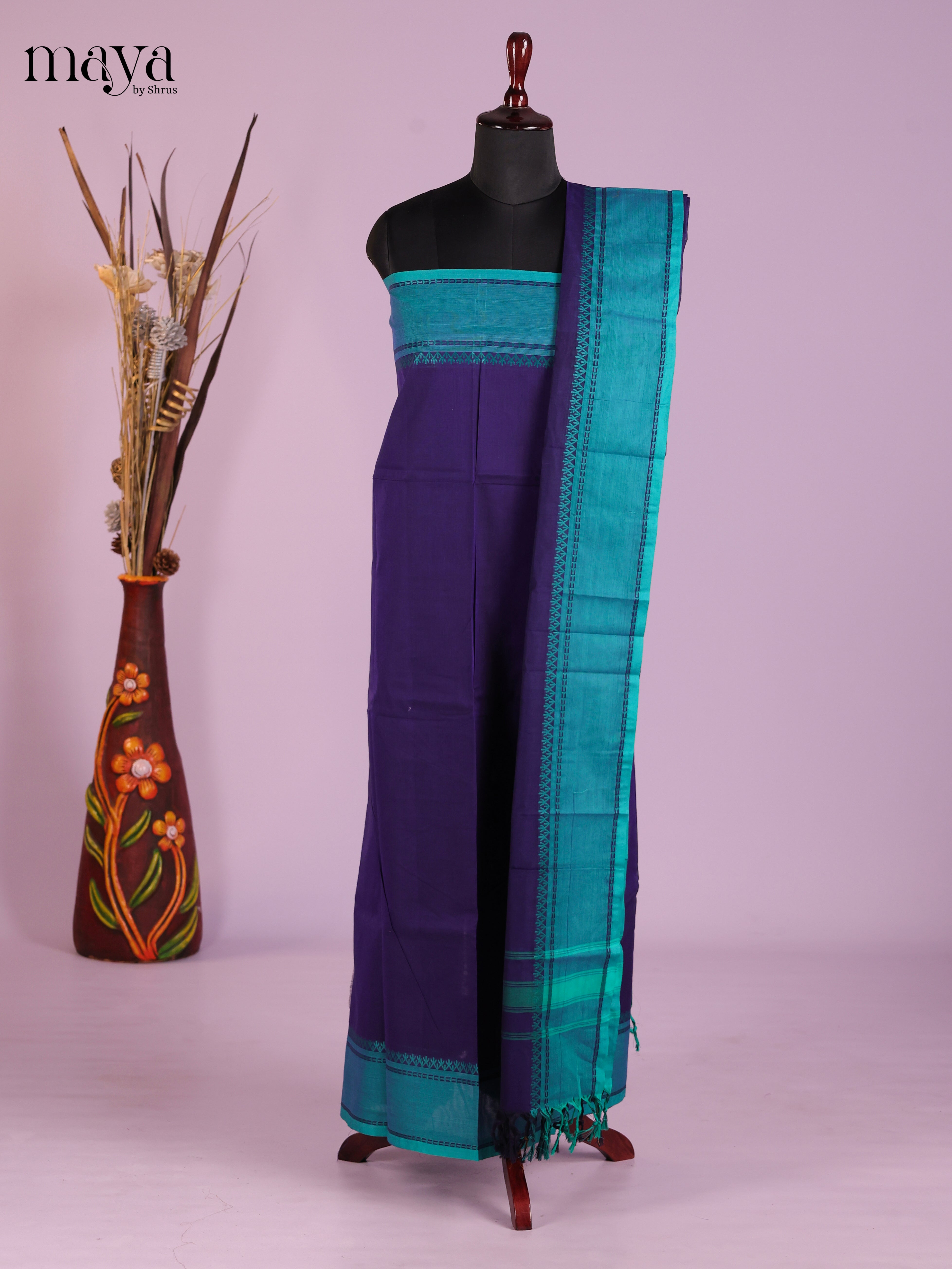 Blue & Sky Blue-chettinad top & dupatta combo