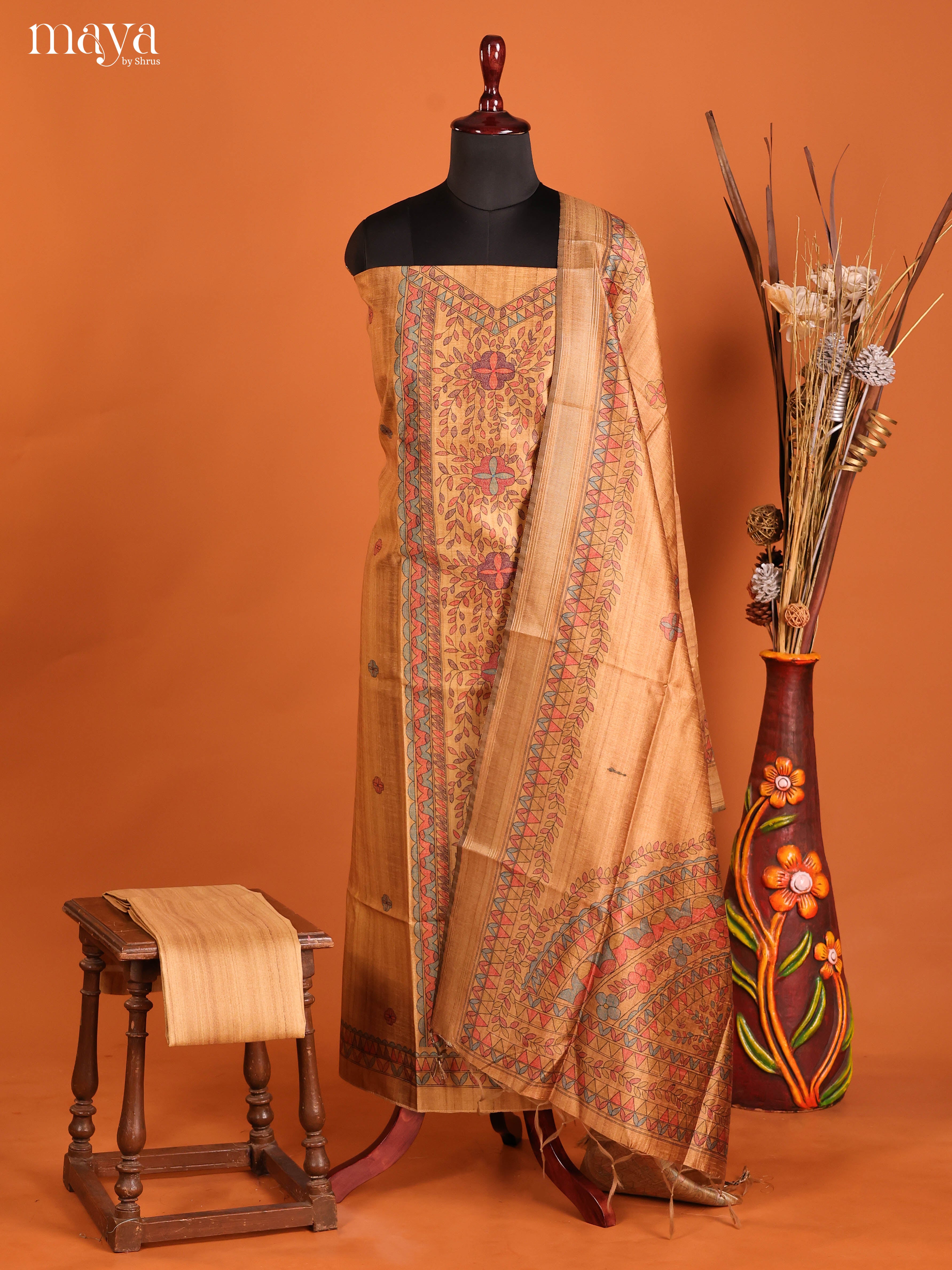 Brown -Semi Tussar Salwar Unstitch