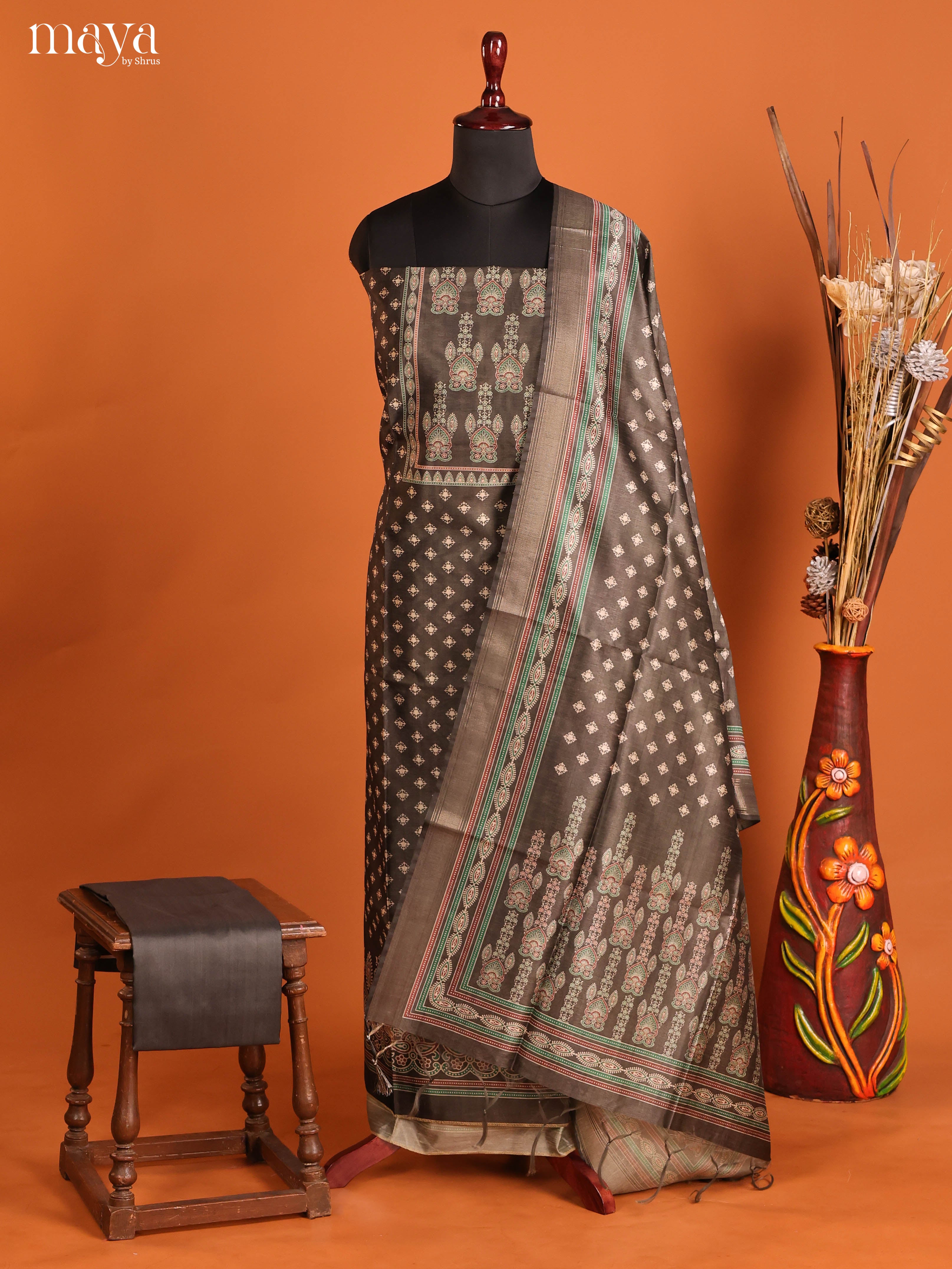 Elephant Grey-Semi Tussar Salwar Unstitch