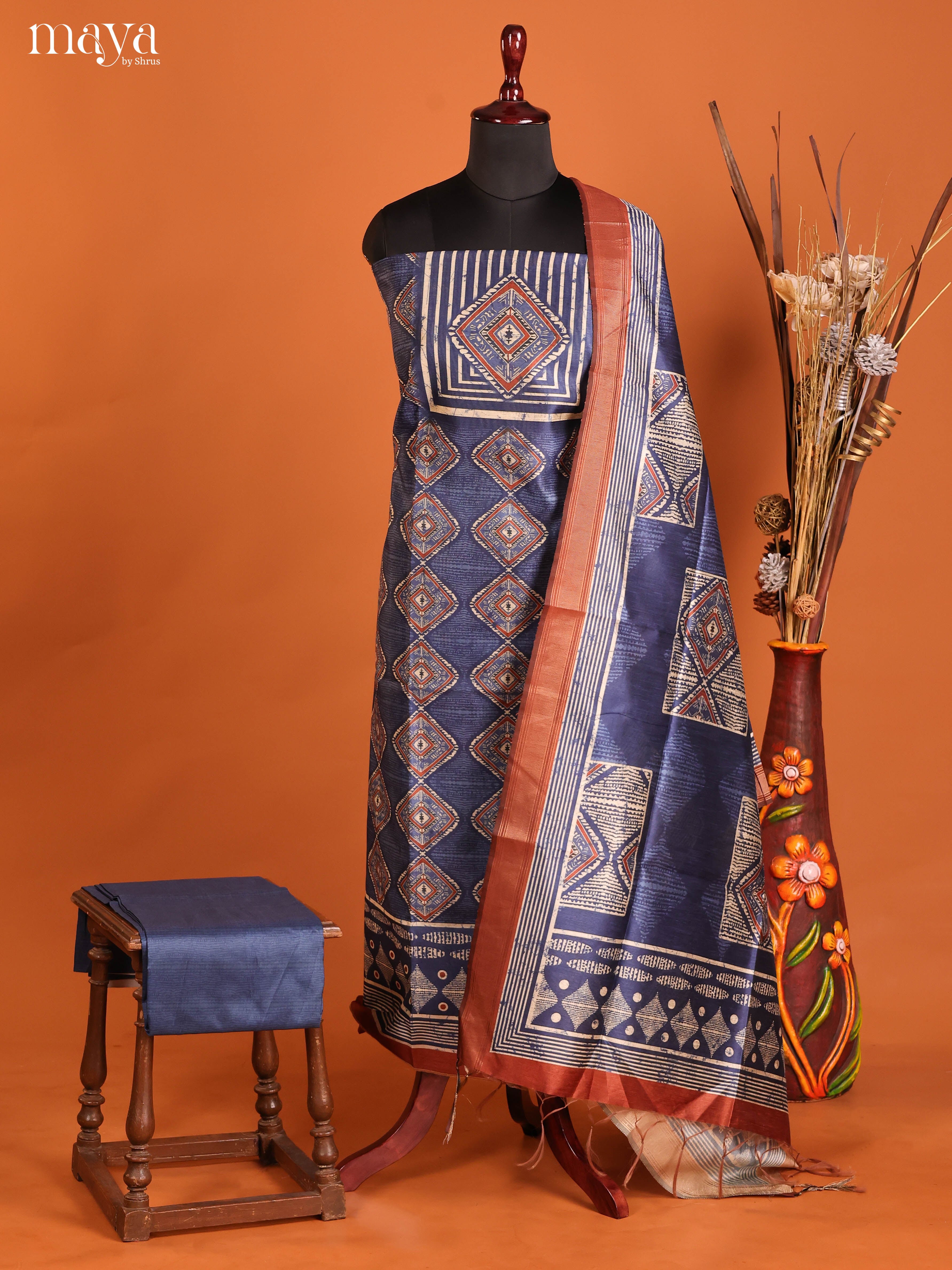 Blue -Semi Tussar Salwar Unstitch