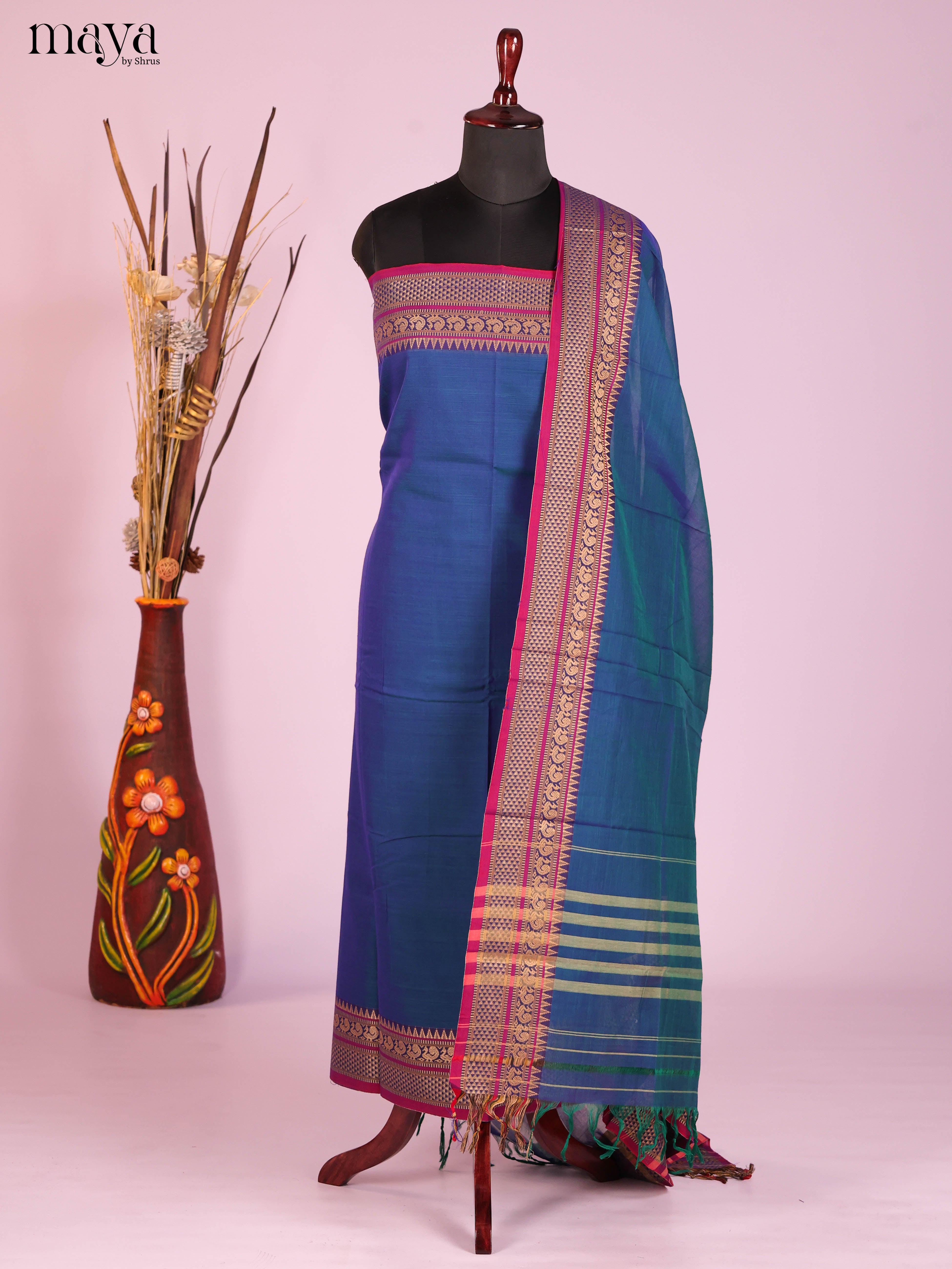 Blue & Purple -Narayanpet top & dupatta combo