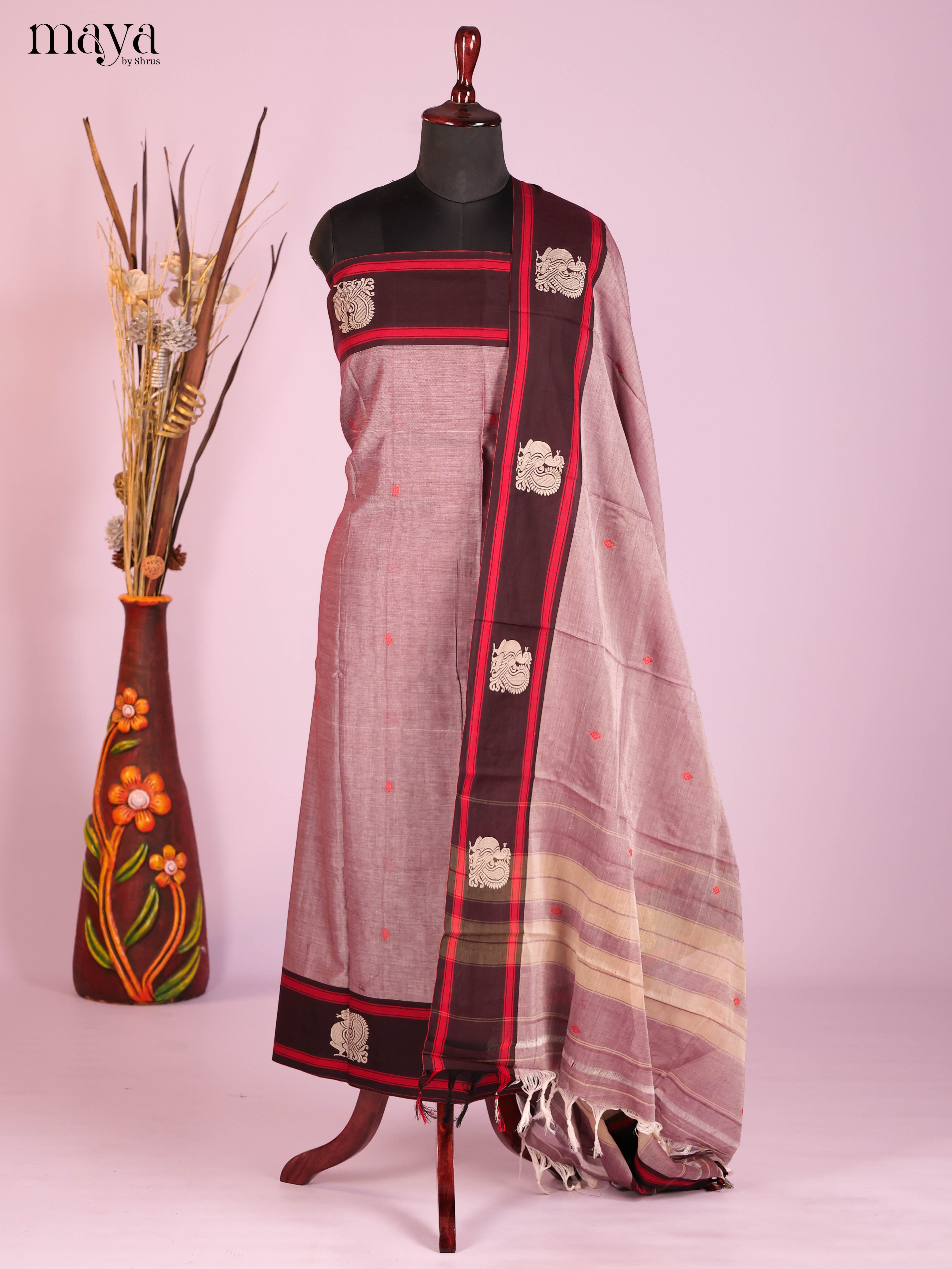 Dusty Pink & Brown-Narayanpet top & dupatta combo