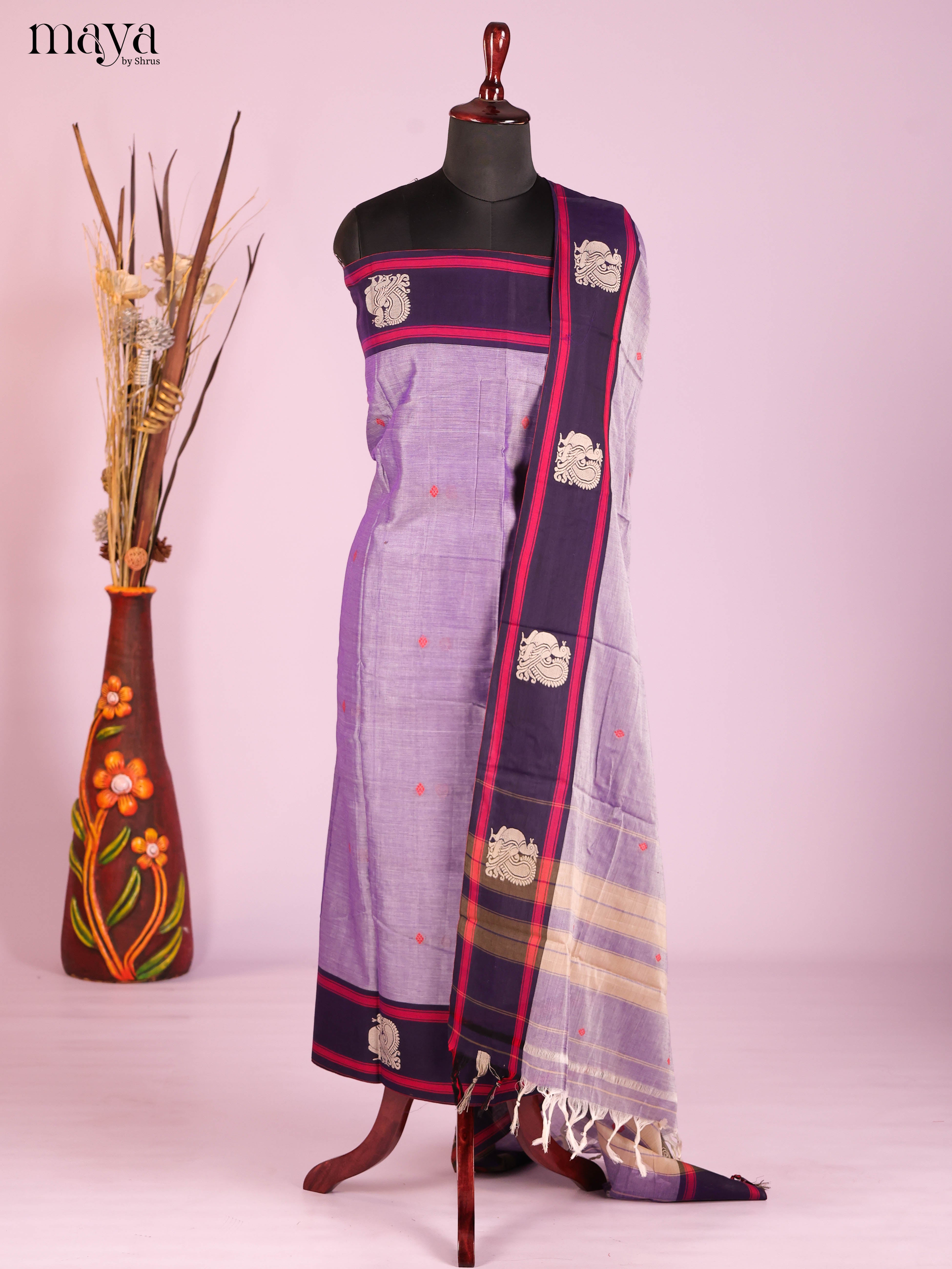 Lavender & Violet -Narayanpet top & dupatta combo